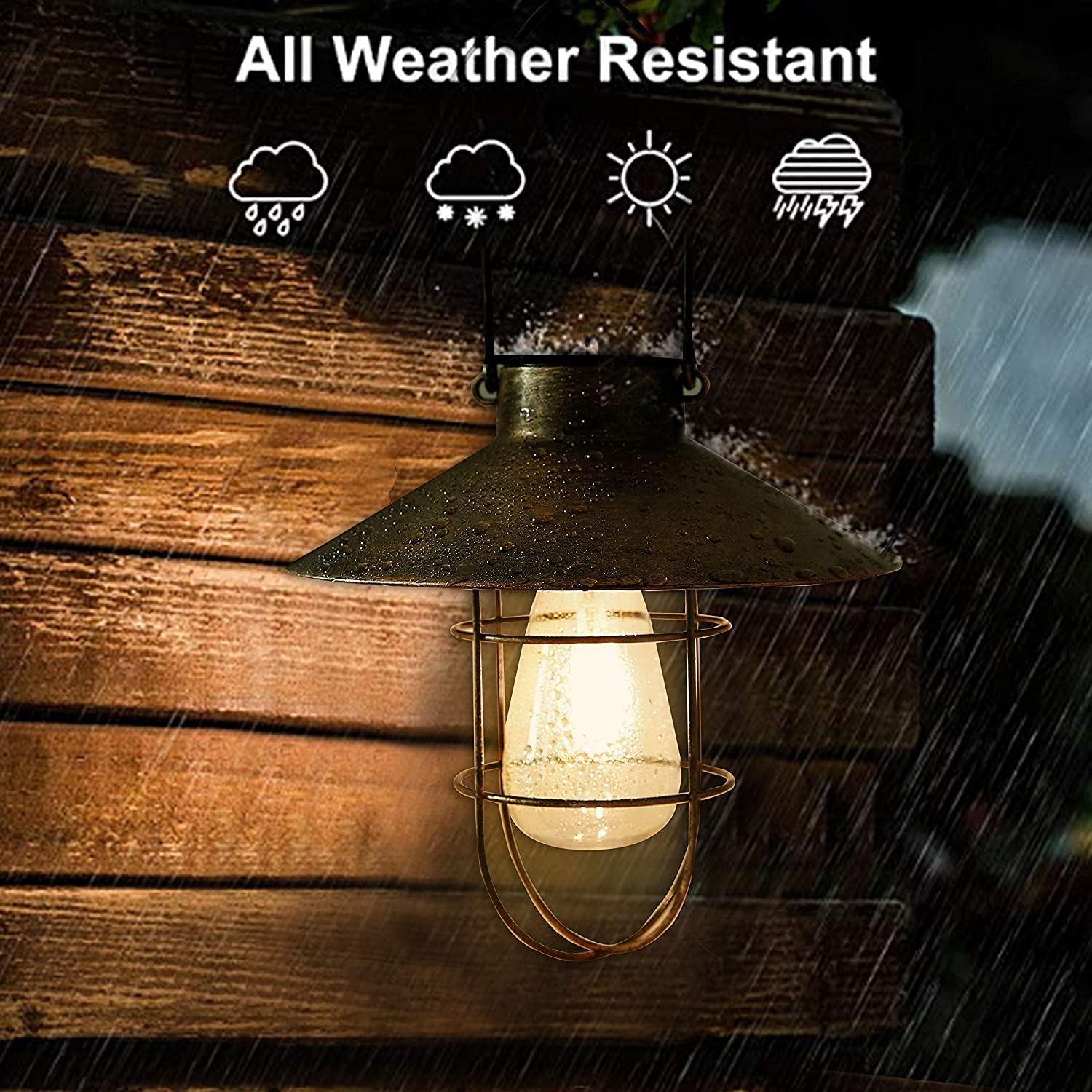 pearlstar Solar Lantern Outdoor Hanging Light, Metal, Green, Warm White Edison Bulb, Model HIA049 for Garden Patio Decor