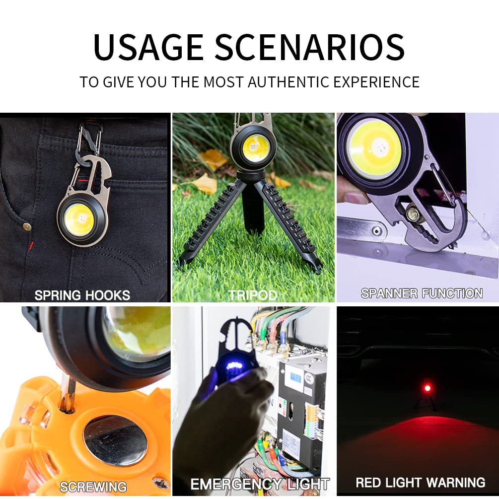 By-J Cob Mini Flashlight Keychain Light, 500 Lumens Bright Rechargeable, Small Multi-Function Work Light, 7 Modes Portable Pocke
