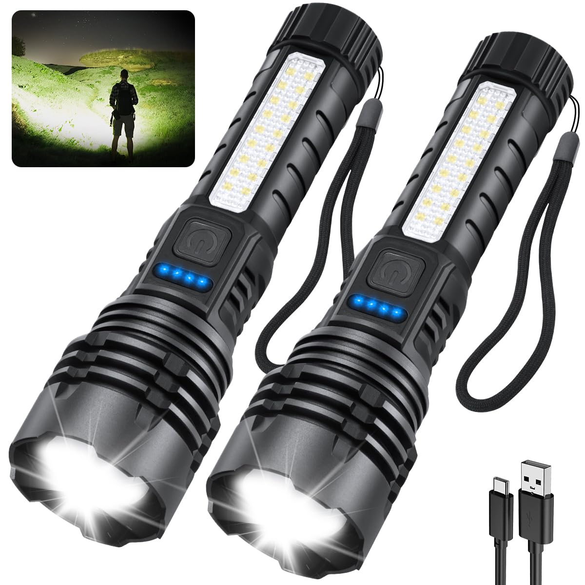 Rechargeable Flashlights High Lumens 990000, 7Mode Flashlights Rechargeable, Super Bright Flashlight, Adjustable Tactical Flashl