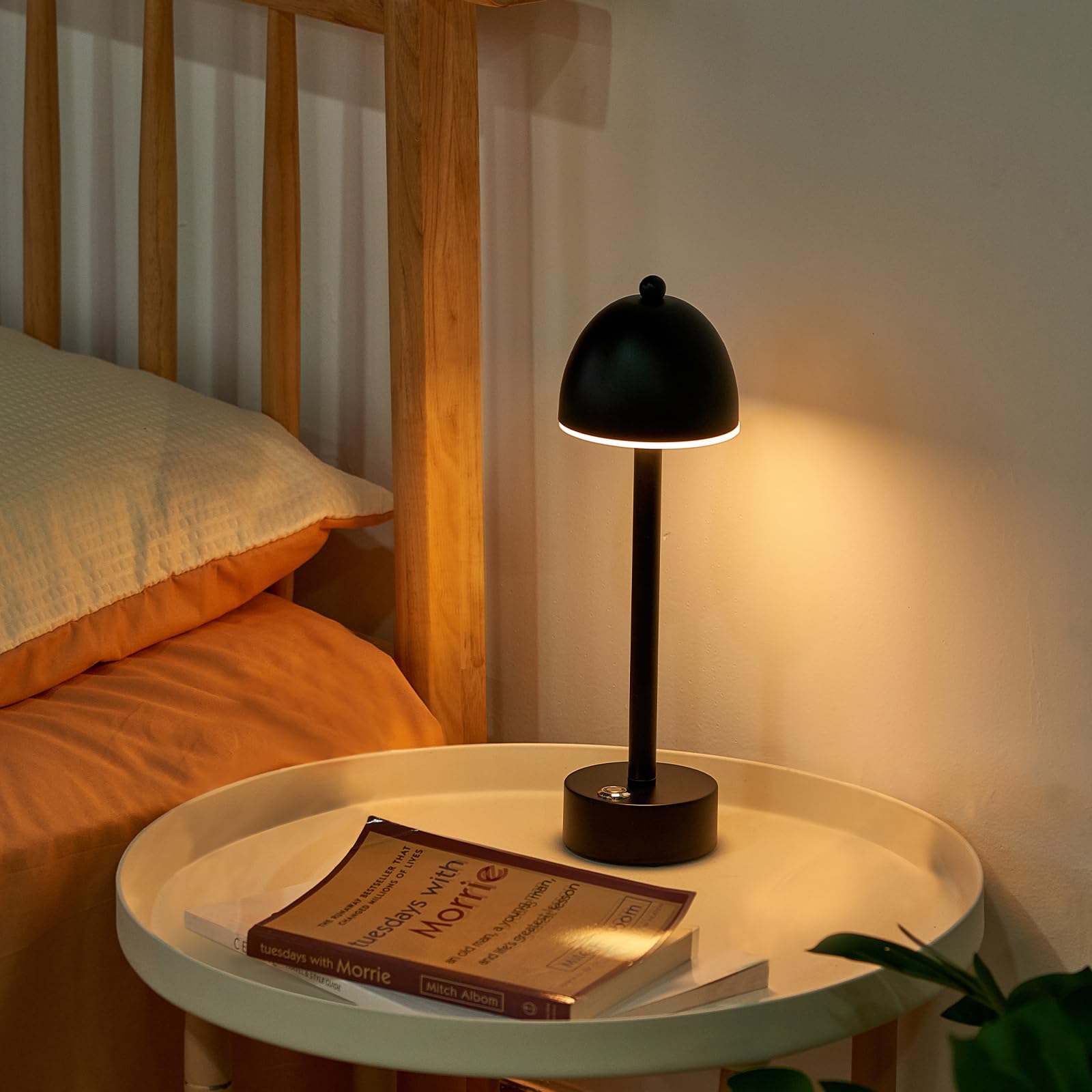 Umexus Rechargeable Cordless Table Lamp, 5200Mah Small Battery Operated Led Desk Lamp For Restaurant Bar Patio Dining Table, Dimmable Touch Beside Night Light, Portable Outdoor, Metal Black