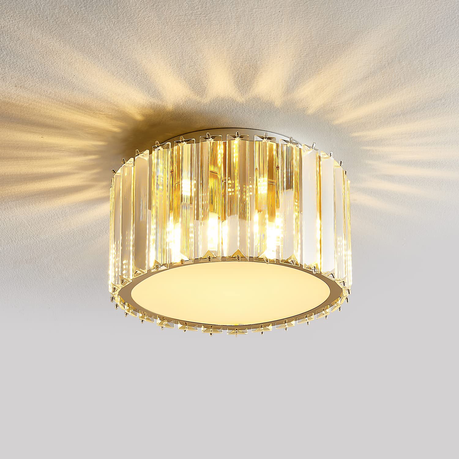 BUXVRCS Modern Crystal Ceiling Light Fixture, Mini Flush Mount Chandelier, Gold, H 5.89in  x W 8.66in , G9 Socket, Model Ty-1
