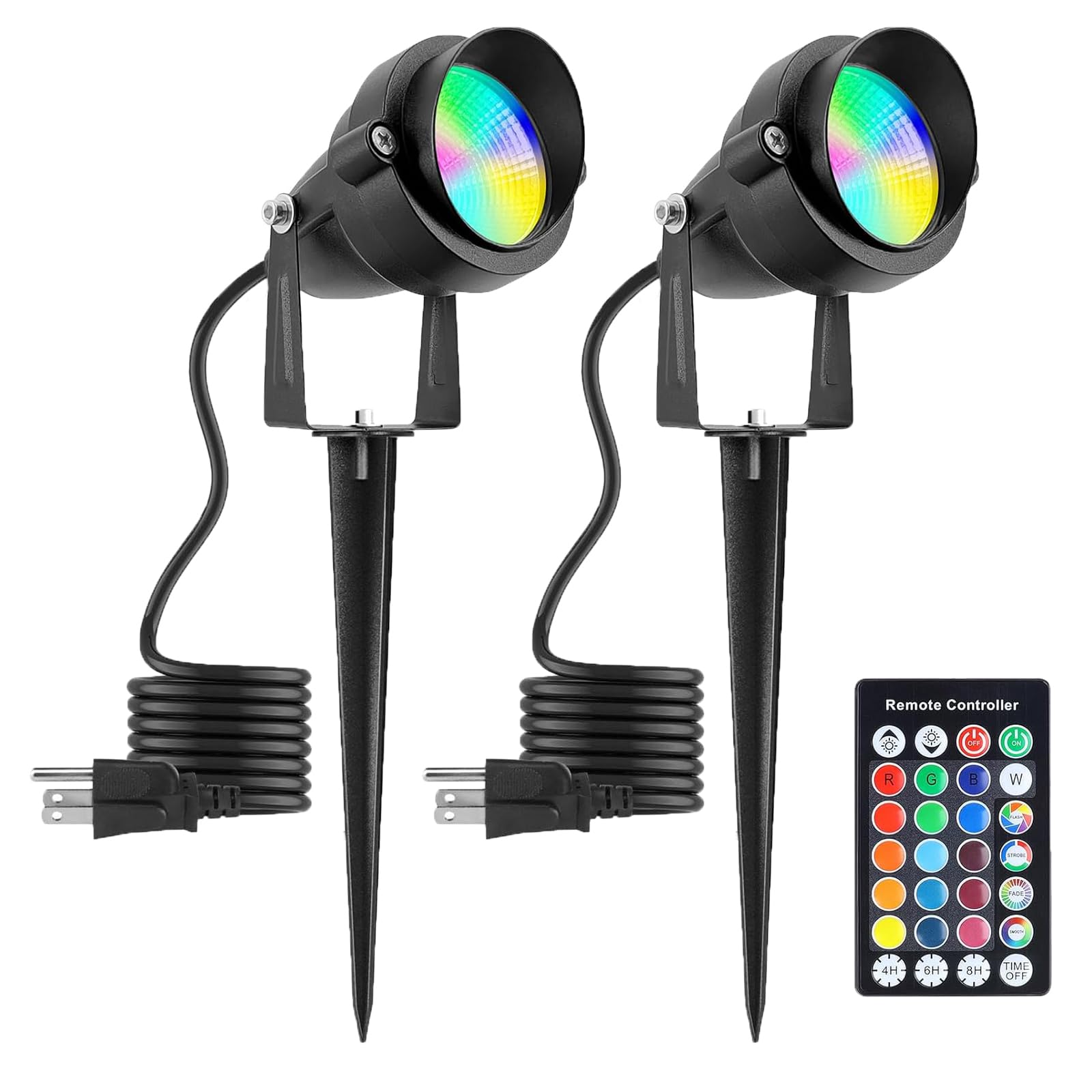 Flrybrg Christmas Spotlight Outdoor 15W With Rf Remote 110V Cob Led Spot Lights Outdoor Rgb Color Changing Landscape Lights For Yard Tree Path Garden Decor(2 Pack)
