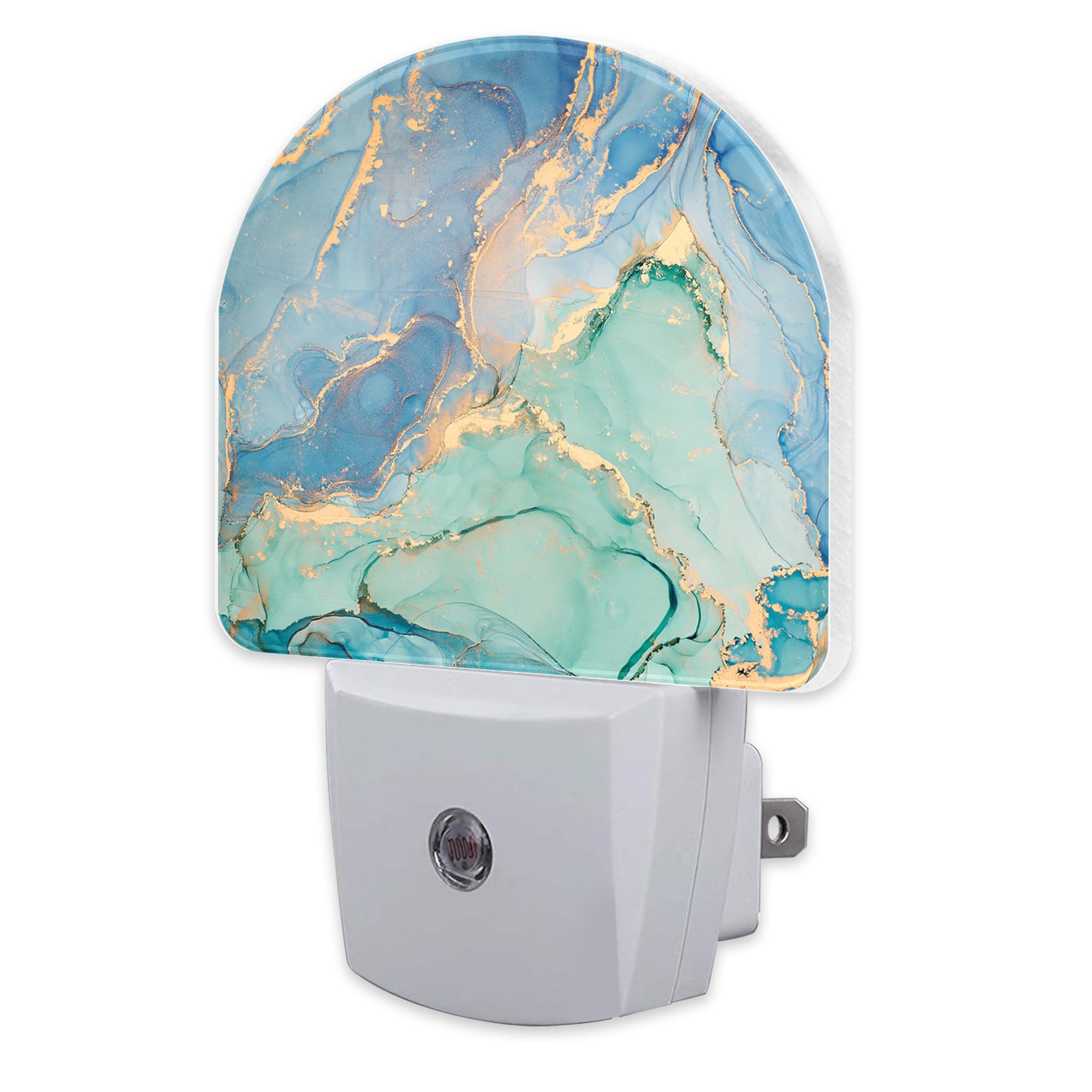 sndheke Teal Blue Marble Night Light Plug into Wall, Gold Luxury Marble Dusk to Dawn Night Light,0.5w Energy Saving Sleep Friend