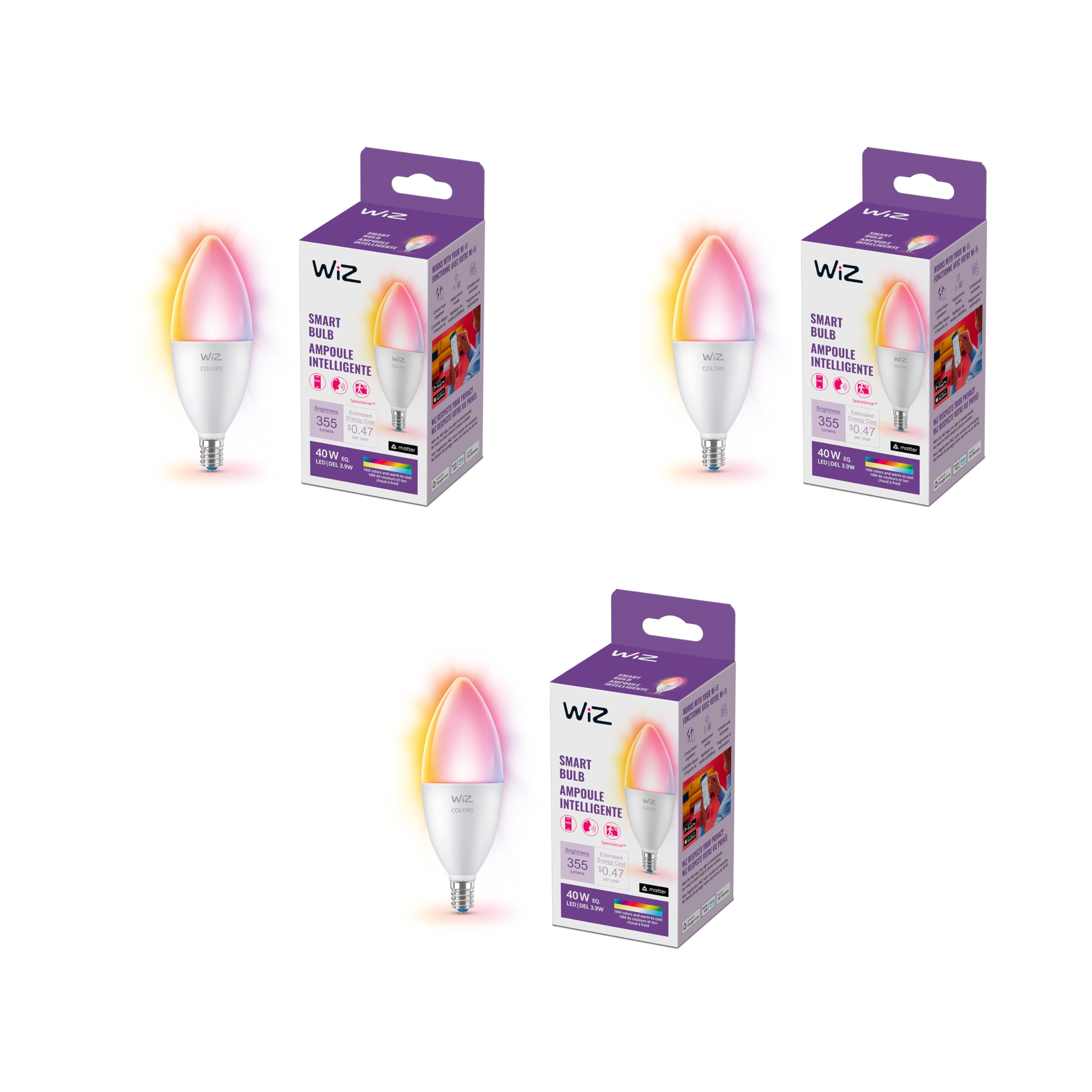 Wiz Connected 40W B12 Led Smart Light Bulbs - Connects To Your Wi-Fi - E12 Smart Bulb - Control With Voice Or App + Activate Wit
