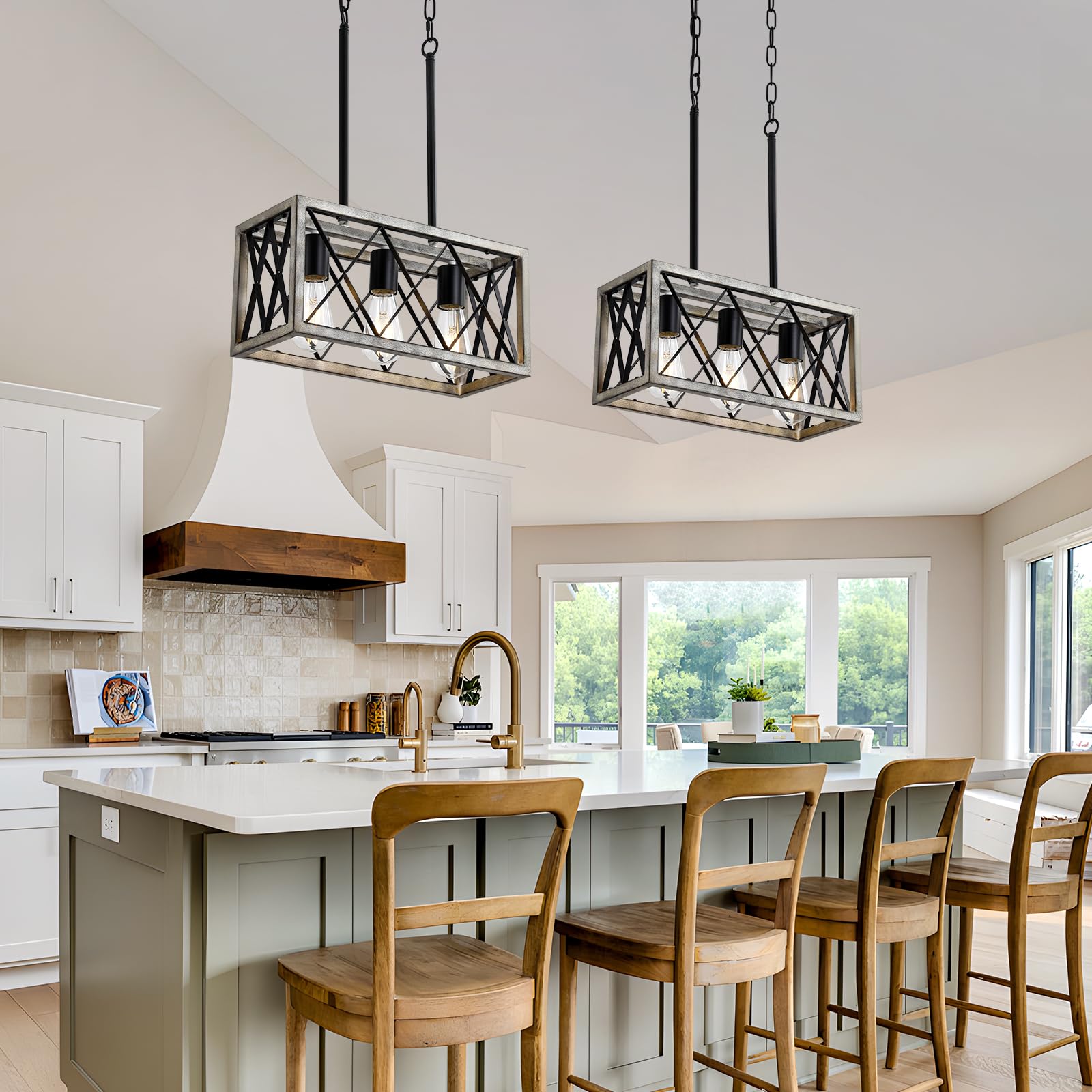 Farmhouse Light Fixtures,3-Light Dining Room Light Fixture,Industrial Metal Kitchen Ceiling Lighting Over Island, Chandelier For