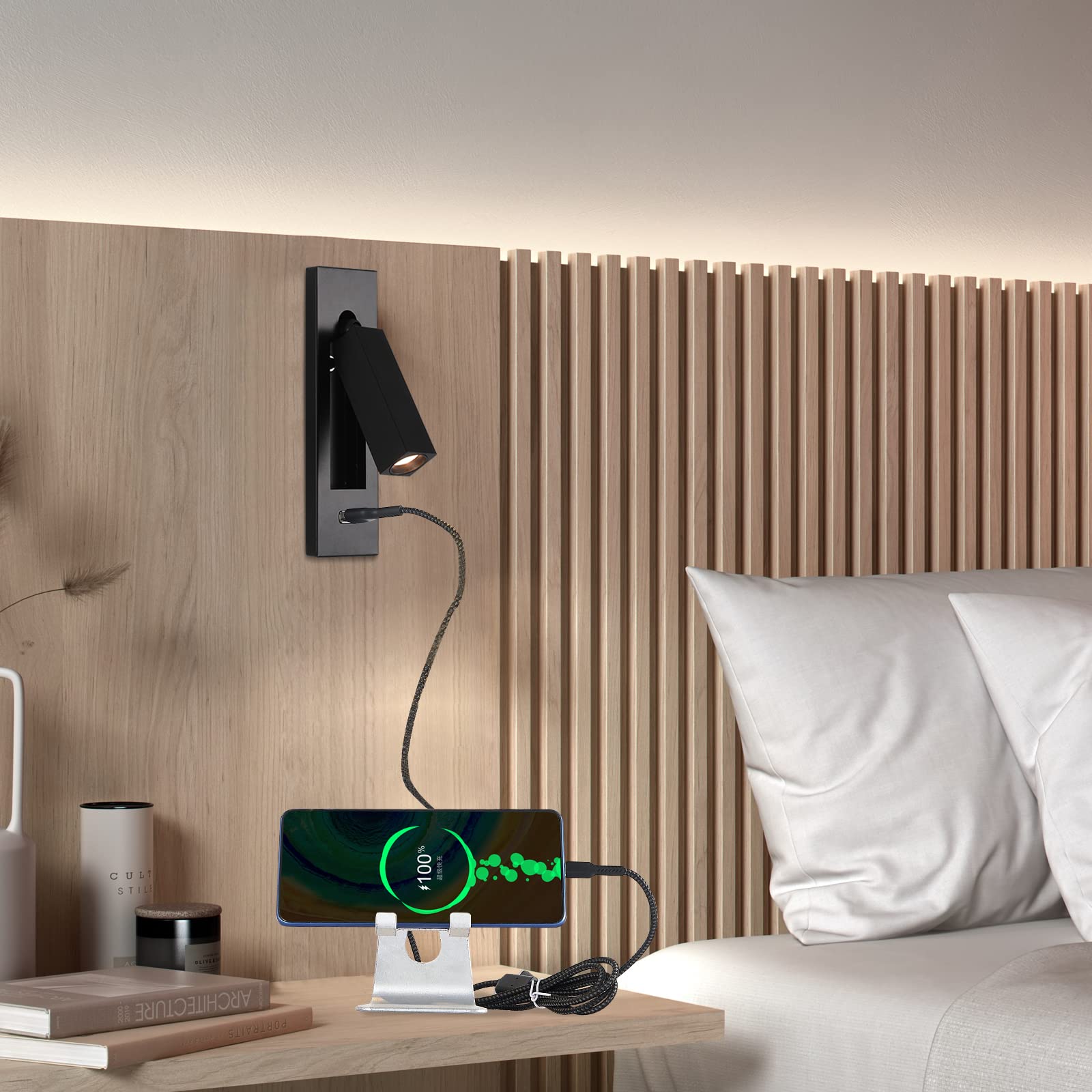 Wall Mounted Reading Light With Usb, Led Bedside Reading Light With Switch, Adjustable Recessed Headboard Reading Lights Wall Sc