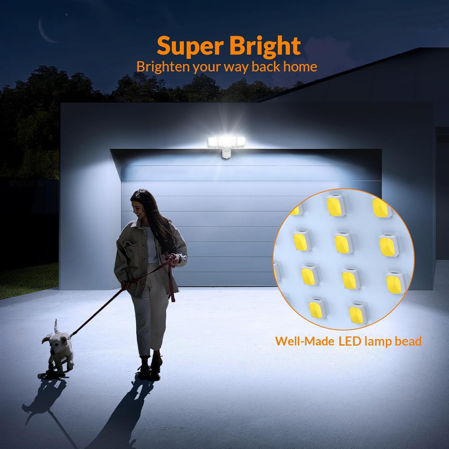 LEPOWER Solar Motion Sensor Light 1600LM 5500K IP65 Waterproof 3 Adjustable Heads Brown Model YY02C-BR
