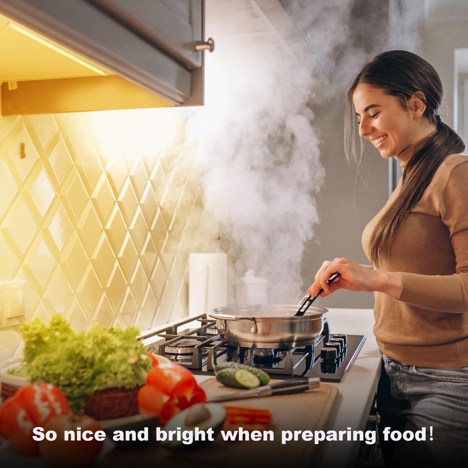JUSJUBR LED Under Cabinet Lights, 6PCS 12 Inch, Warm White 3000K, Dimmable, Aluminum with Memory Function