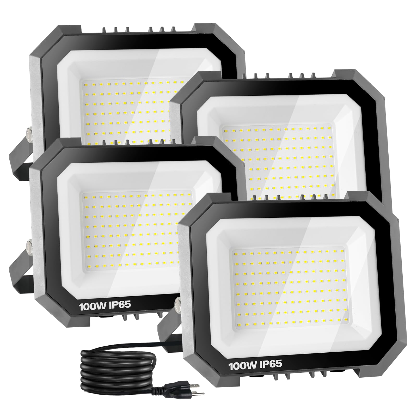 Leddictive 4 Pack LED Flood Lights Outdoor, 100W 10000LM Super Bright Floodlight Outside Work Light with 5.9FT Plug, IP65 Waterp