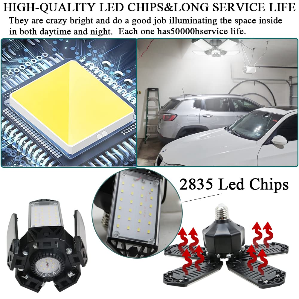 160W Led Garage Light 4Pack, 16000 Lumen Ceiling Lights With 5+1 Adjustable Panels, 6500K Daylight Light Bulb Fixture Led Lights