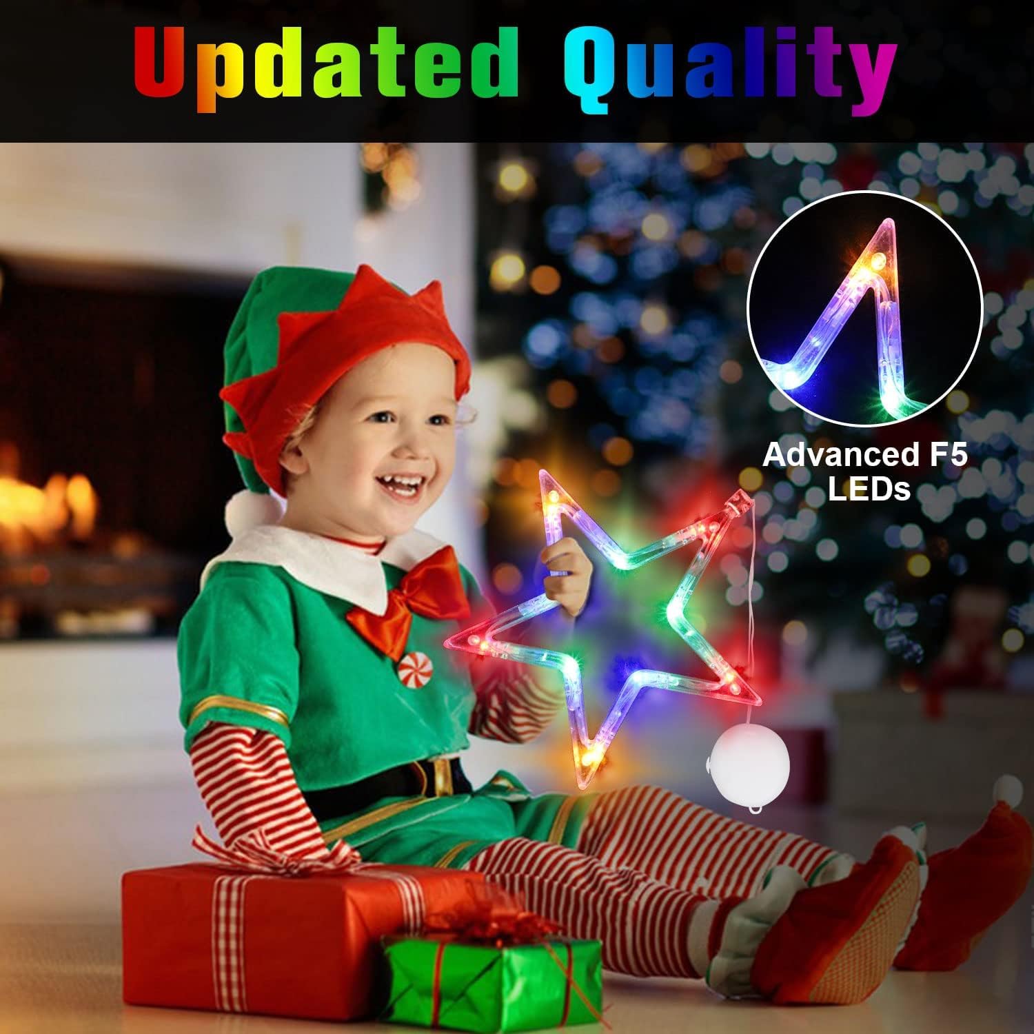 Christmas Window Lights Decorations,3Pcs Christmas Lights Lighted Star Jingle Bell Christmas Tree Battery Operated Indoor Lights With Suction Cup For Fireplace Christmas New Year Window Decorations