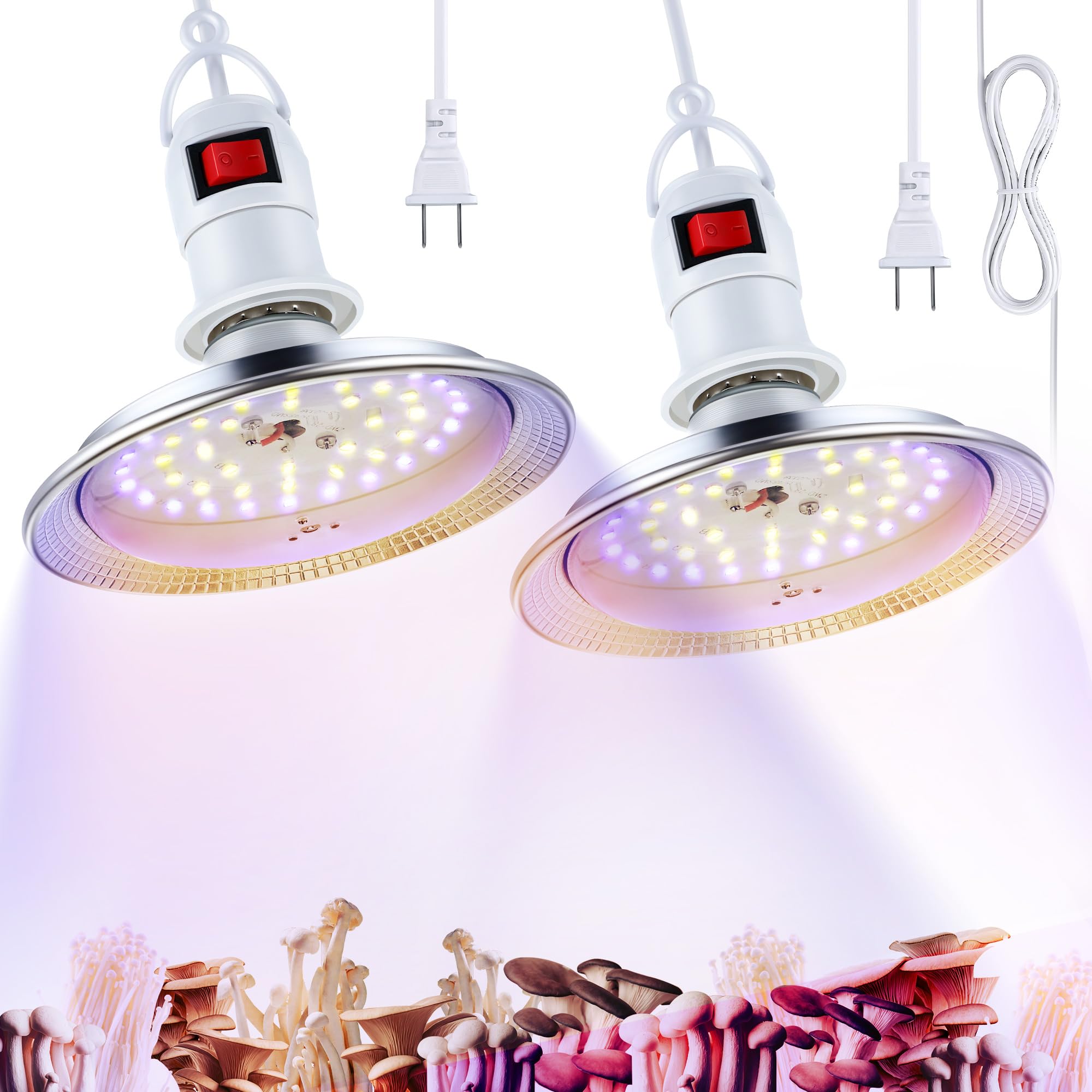 Meonum Led Mushroom Grow Light, 15W Dual Spectrum, 6000K Blue Light, 6.5 Ft Cord,