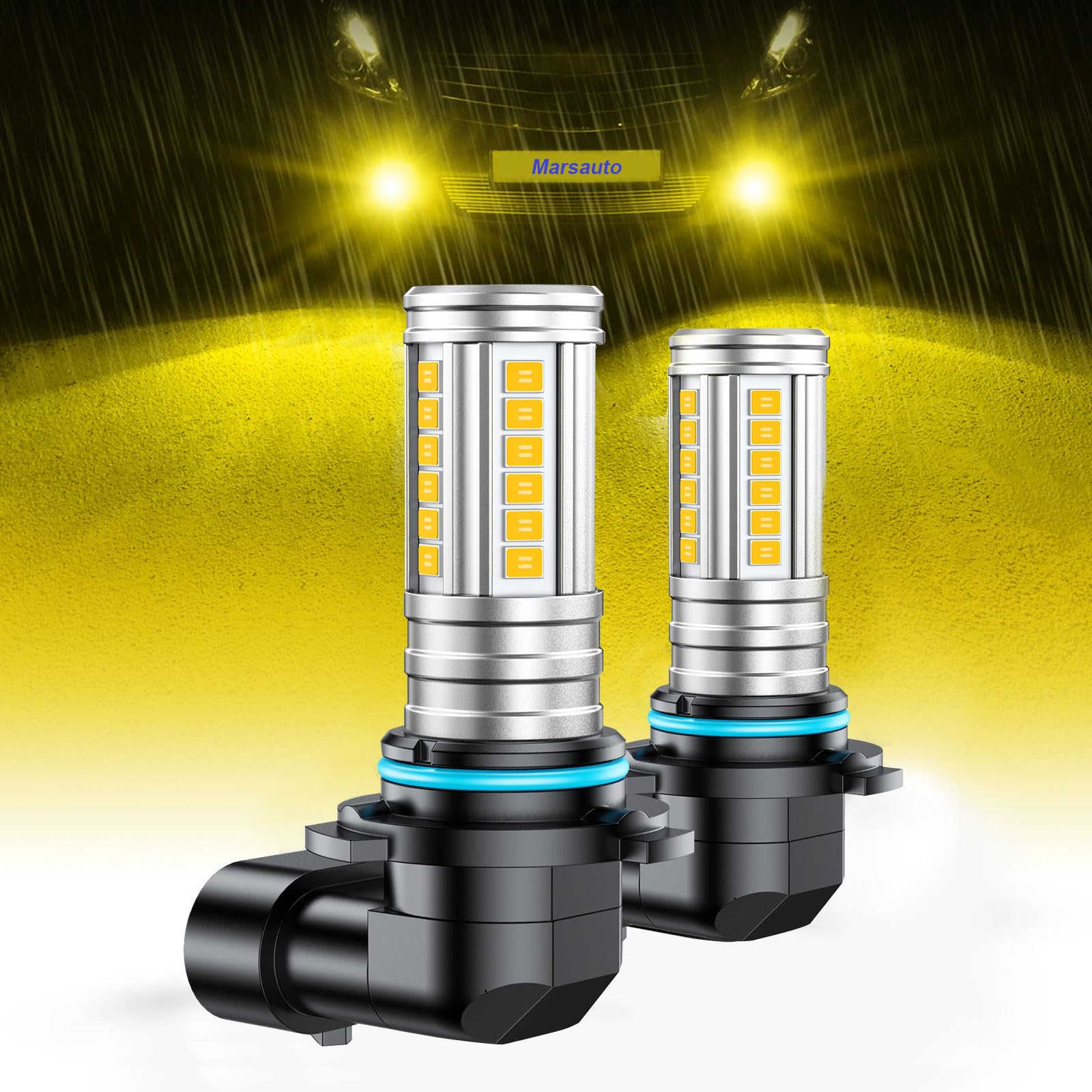 Marsauto H10/9145/9140 LED Fog Light Bulbs, 12,000LM, 3000K Amber Yellow, 360° Illumination, Pack of 2