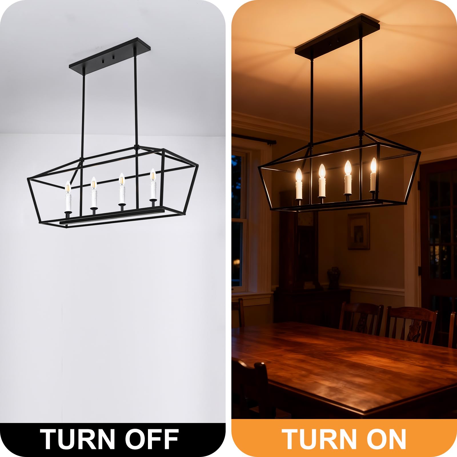 Winshen 4-Light Kitchen Island Lighting  Modern Black Dining Room Chandelier Over Table Pendant Light Fixture  E12 Bulb Base