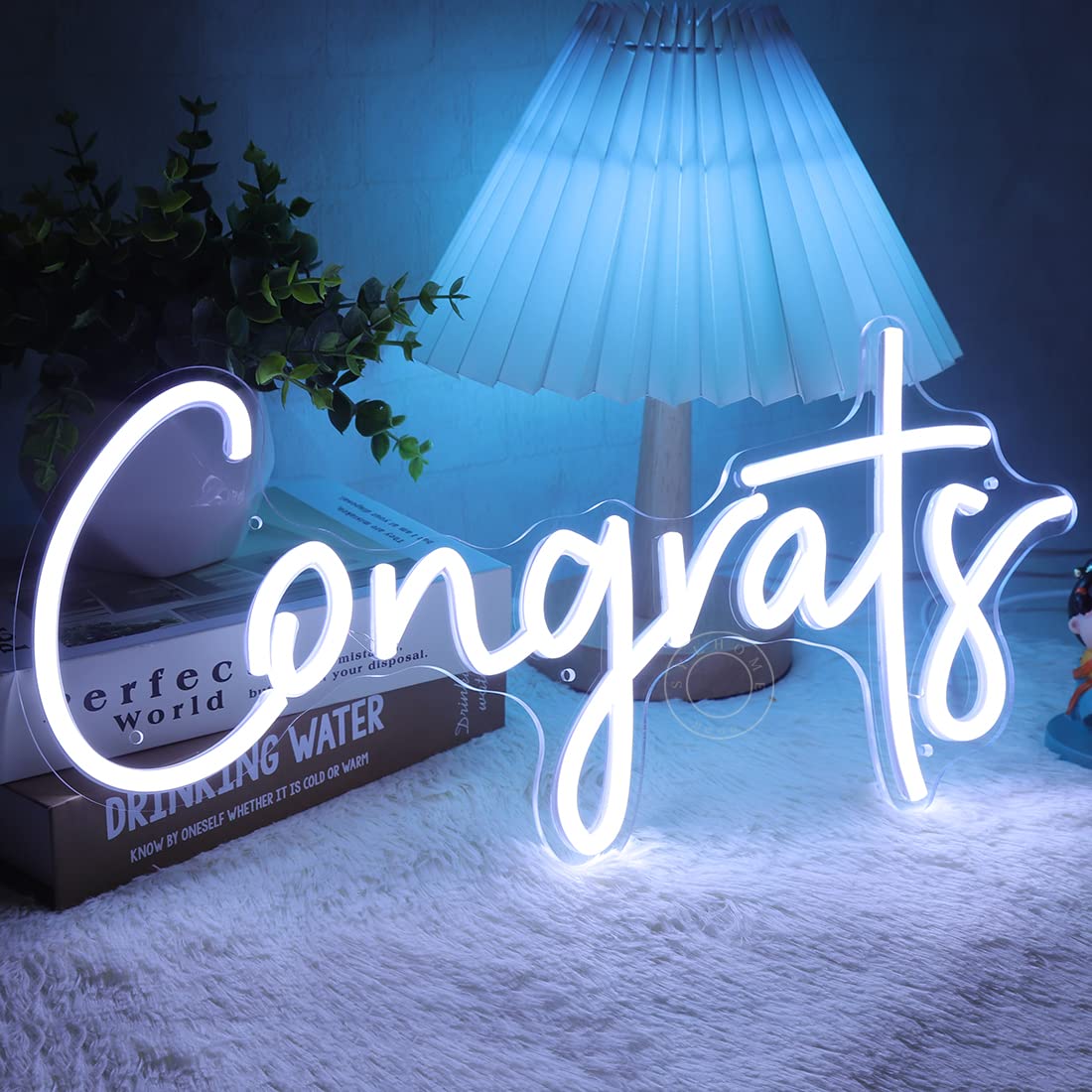 Sylhome Led Neon Congrats Sign - Cold White Acrylic Light For Wedding, Birthday, Graduation - 15.8 X 7.4 - Model Ns-Rc5Vd-Amz-Cong