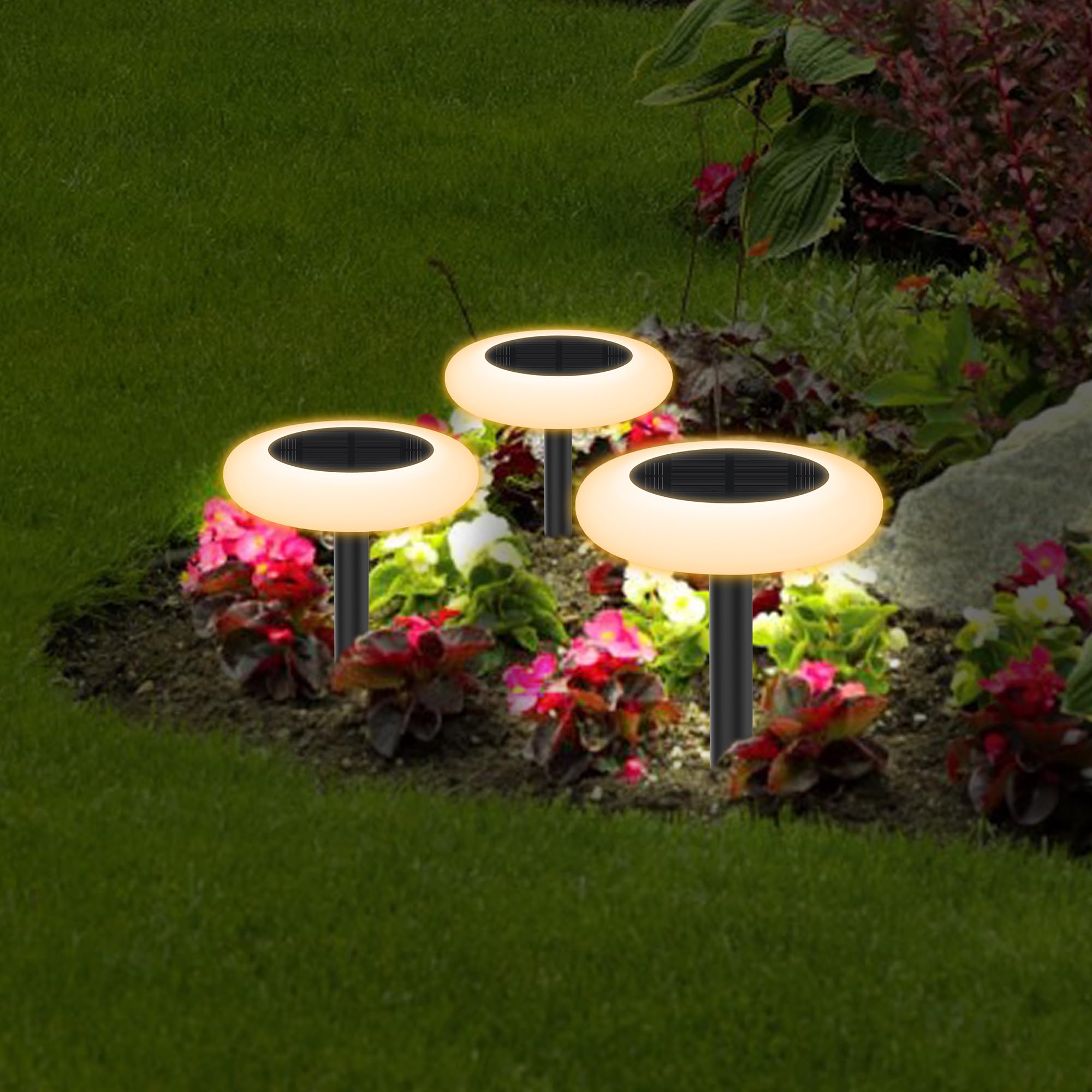 intelamp Color Changing Solar Lights Outdoor, 6 Pack, ABS Plastic, White, Model YL001-9B