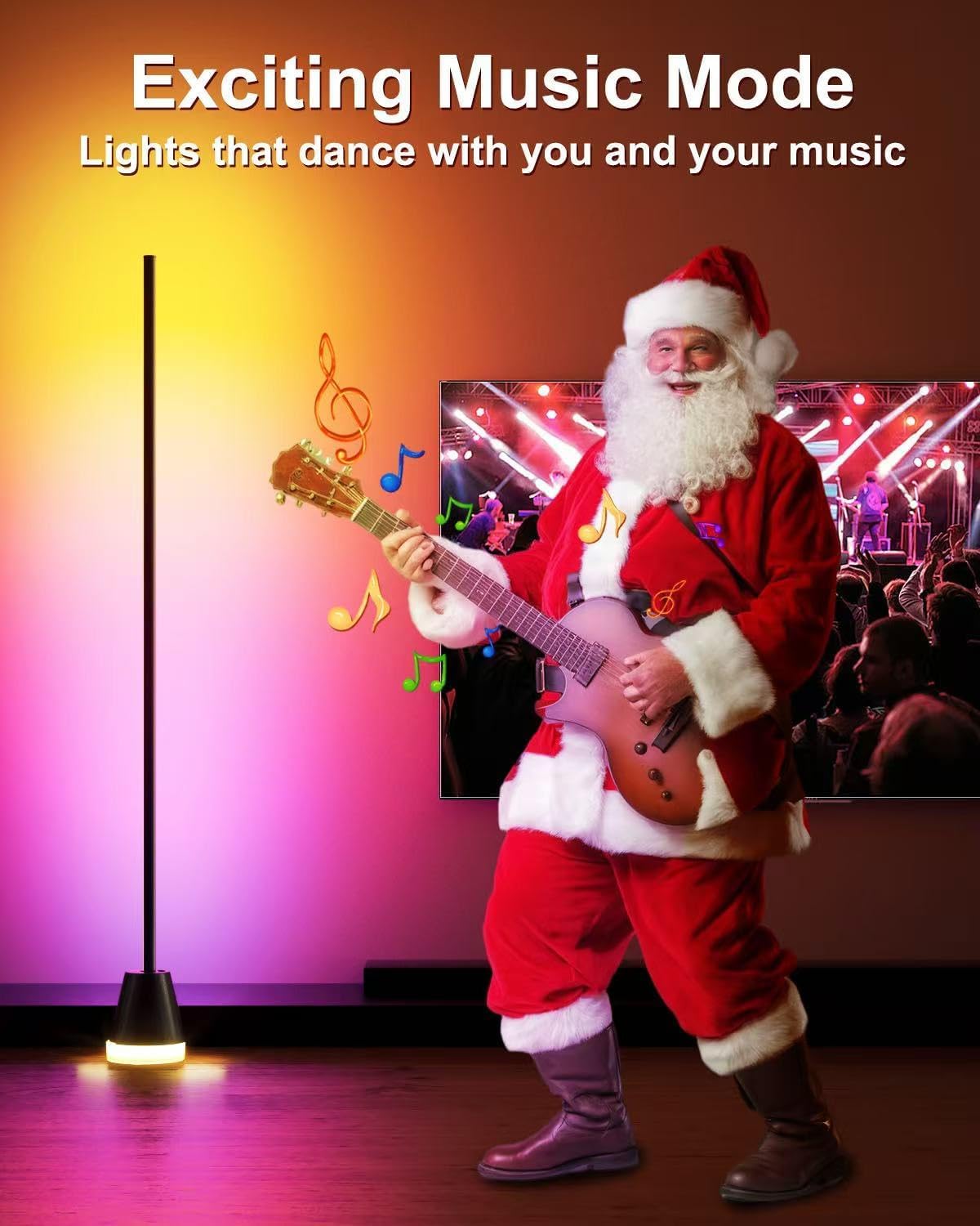Keepsmile Smart RGB LED Corner Floor Lamp - 172 LEDs, Music Sync, 16 Million Colors, Black, Model HX-818
