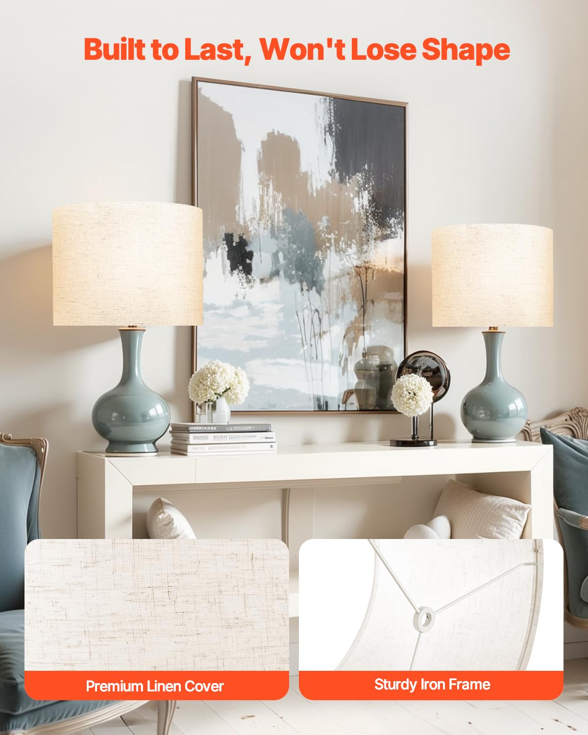 Vevor Drum Lamp Shade 2 Set  16 In Top X 16 In Bottom X 12 In High  Large Lampshade With Harp  Replacement Lamp Shade For Table Lamps Floor Lamps Pendant Lights  Easy Assembly Required (Light Linen)