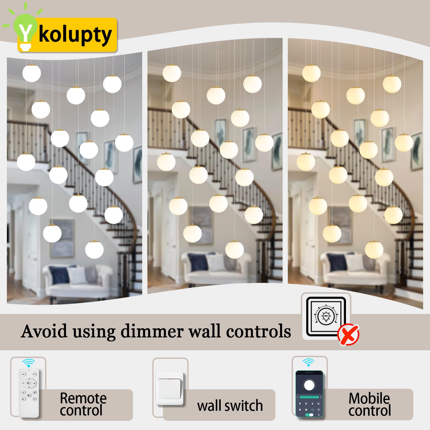 ykolupty 16-Light Gold Chandelier, White Globe Glass, Dimmable Ceiling Light, Metal, for Kitchen Island & Dining Room, Model TP3016-RB-16J-CT
