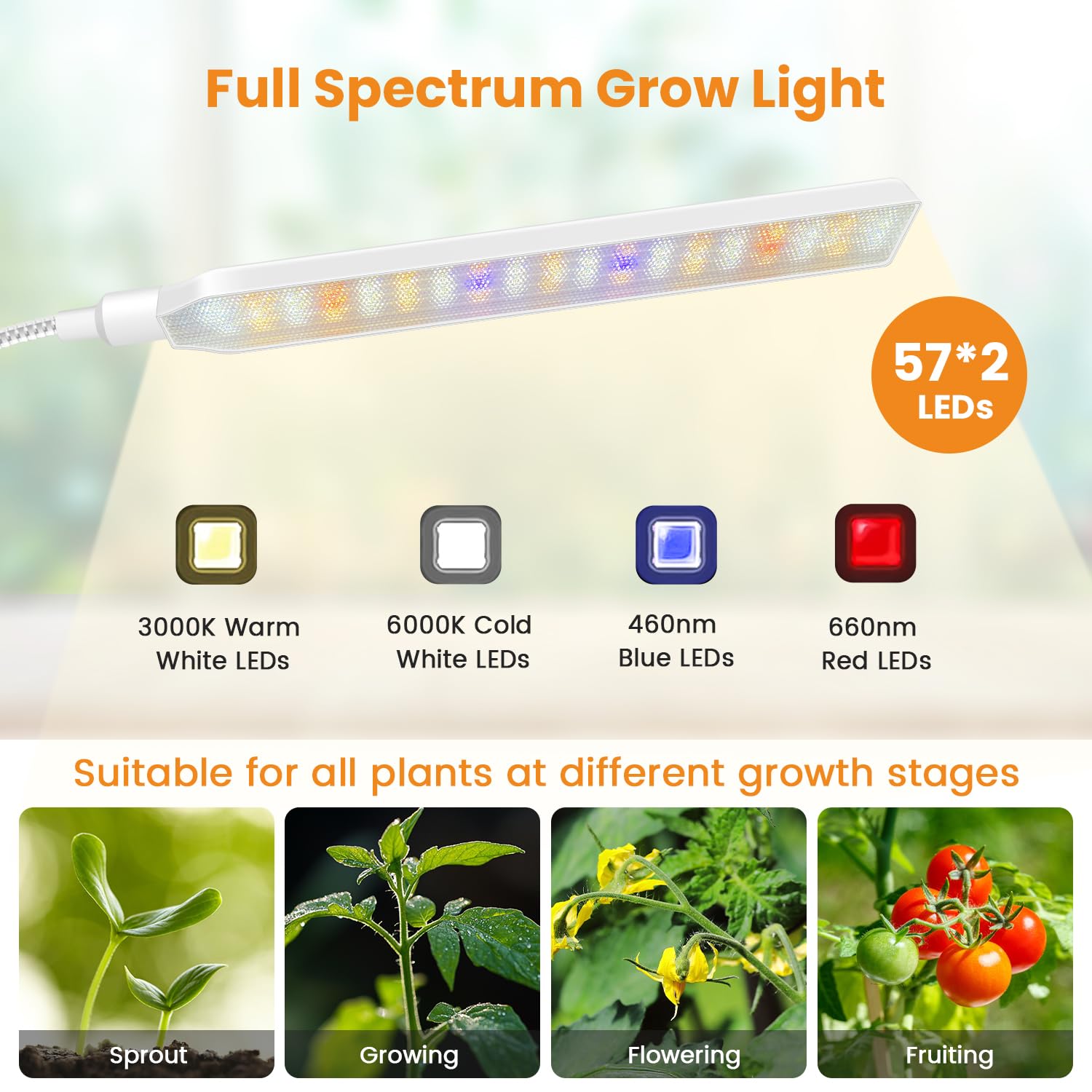Kullsinss 2-Head Grow Light for Indoor Plants, Full Spectrum, 360° Gooseneck, Timer, Height Adjustable, Model BL-L20A, White