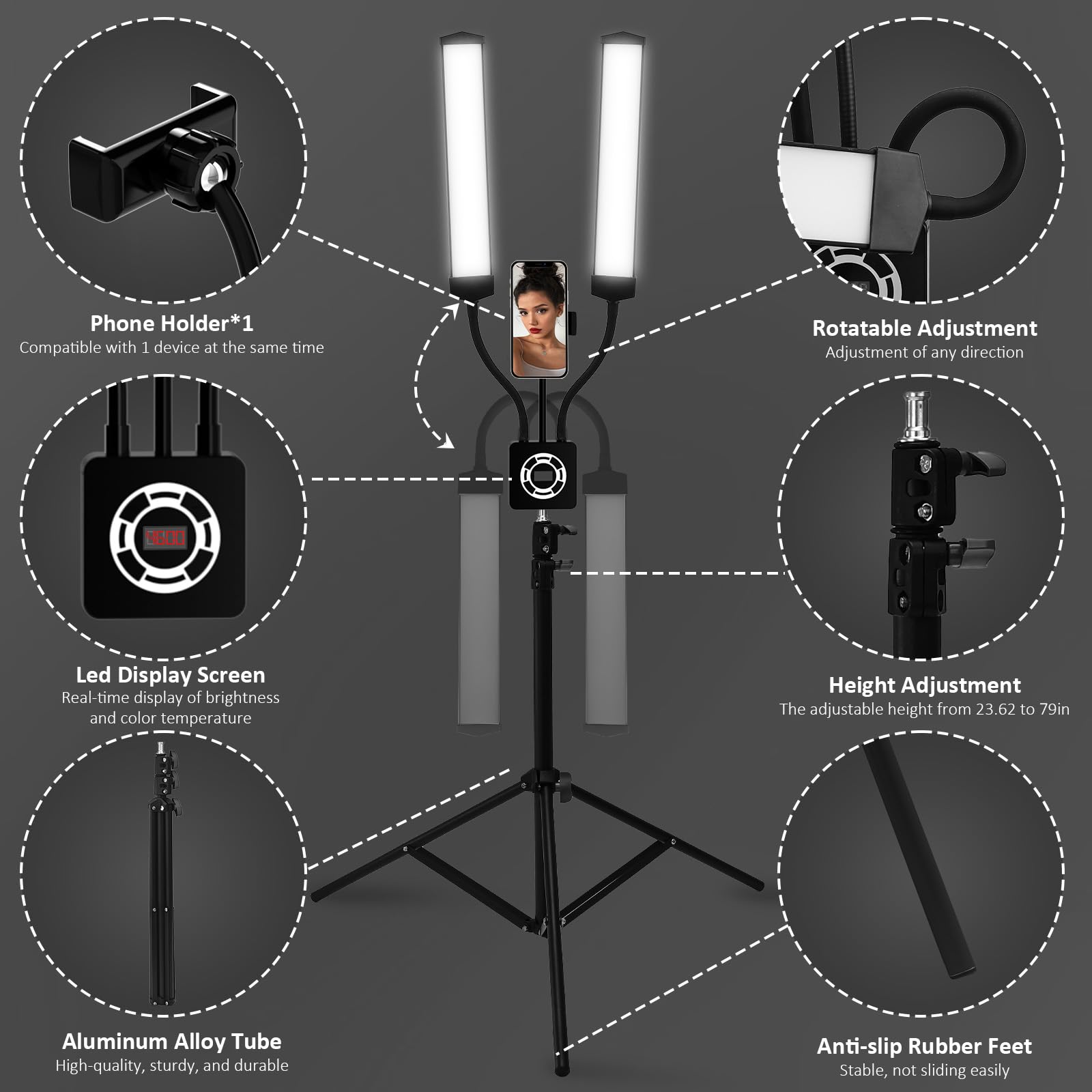 Esthetician Light With Tripod Stand And Phone Holder, Floor Lamp, Lash Lamp For Eyelash Extensions, [Upgrade] Touch Switch Lash