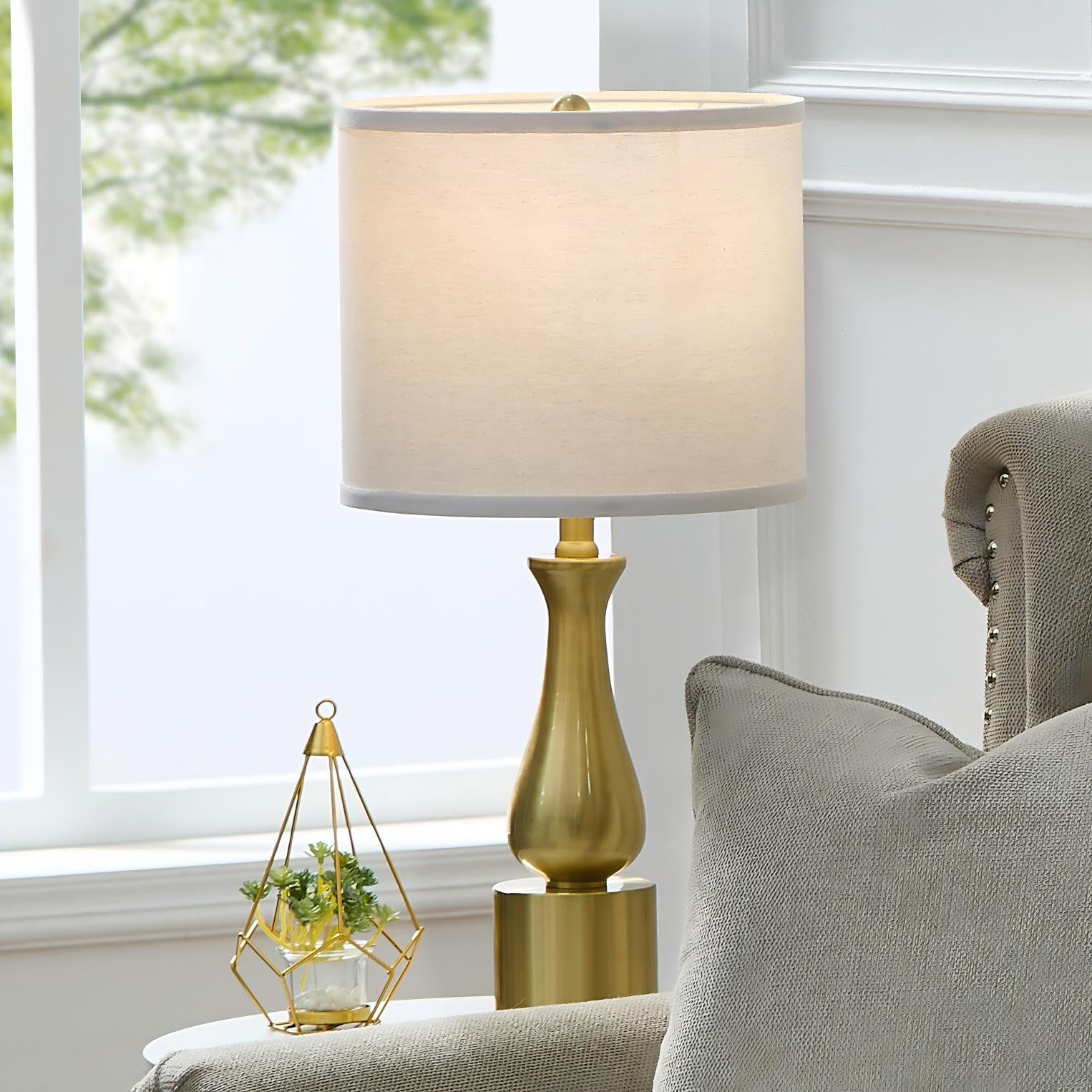 23'' Modern Gold Lamps Set Of 2 For Bedroom, Minimalist Gold Table Lamps For Living Room Set Of 2, Small Gold Table Lamps For Ni