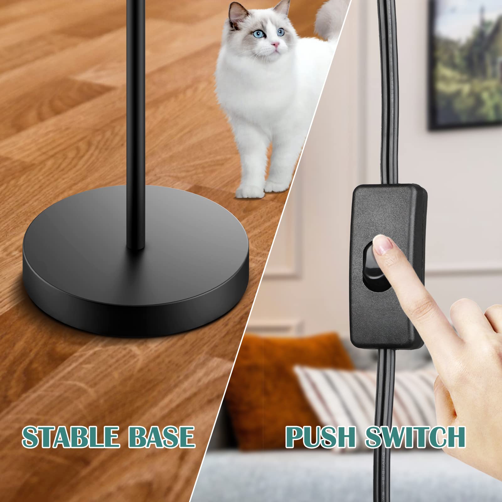 Adjustable Industrial Floor Lamps For Living Room - Rustic Reading Lamp With Pulley System, Modern Farmhouse Indoor Pole Task La