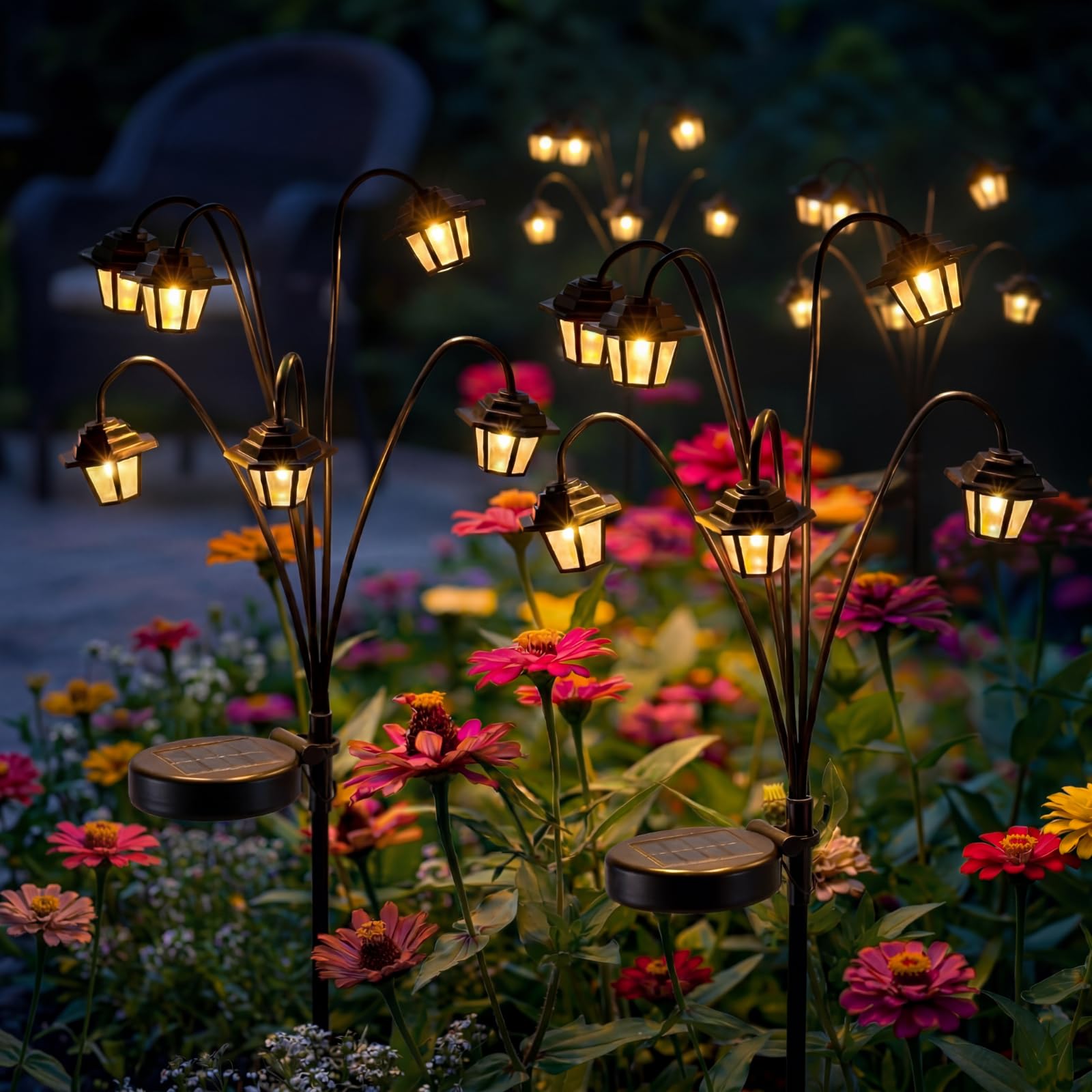 Grinsvalley 4 Pack Solar Palace Lights Outdoor Garden, 6 Head Changing Colors Solar Swaying Pathway Stake Lights with 8 Modes Wa