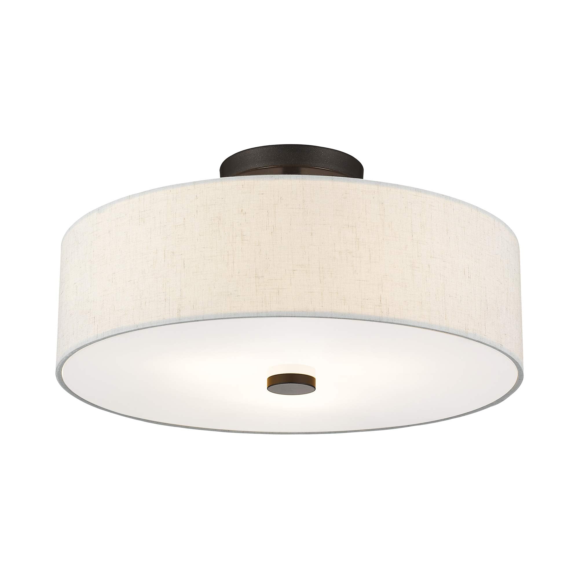Livex Lighting 52135-92 Meridian Collection 3-Light Semi Flush Mount Ceiling Fixture With Oatmeal Color Fabric Hardback Drum Sha