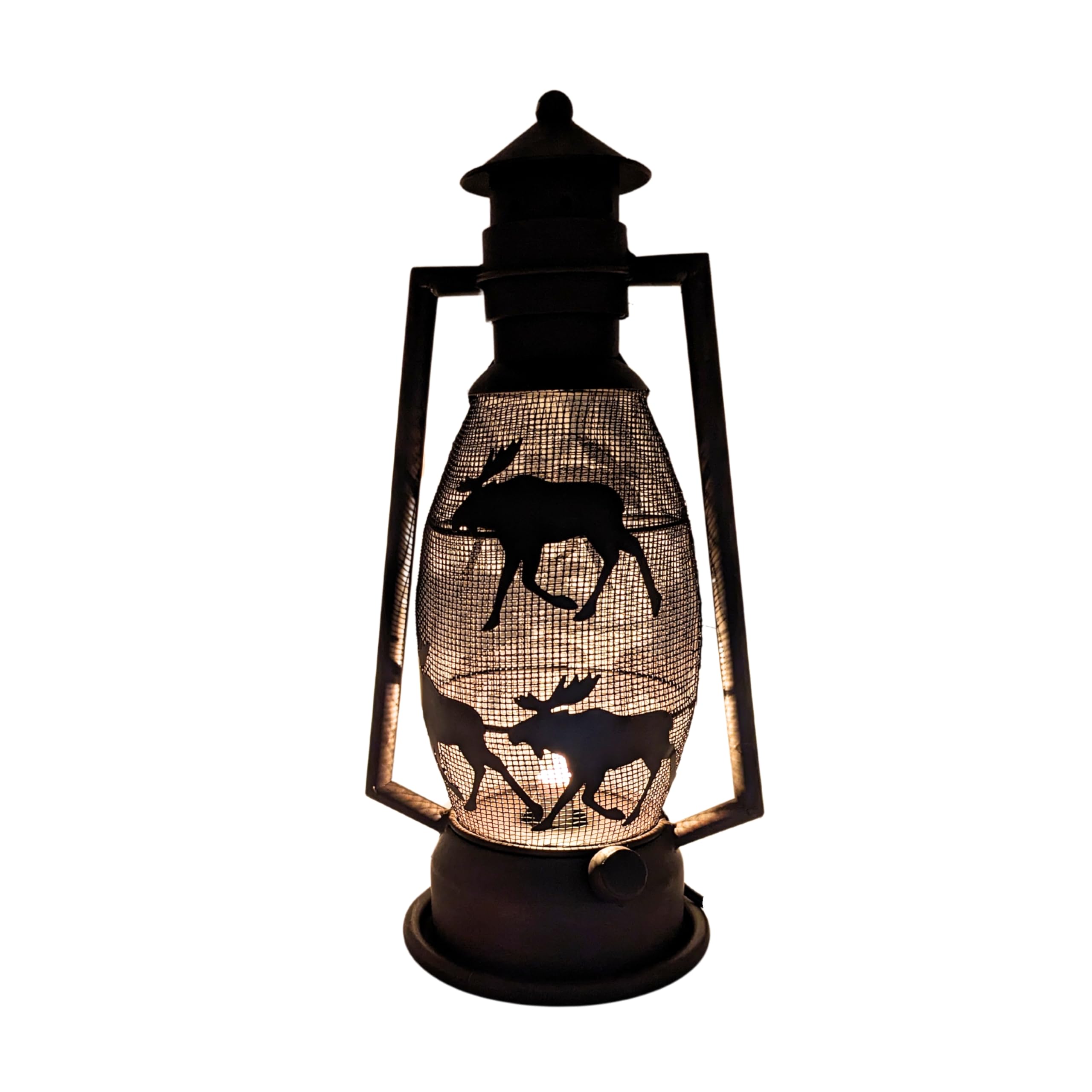Rustic Moose Silhouette Lantern Table Lamp - Electric Plug-In Farmhouse Light for Bedroom, Living Room, or Cabin - Western Lodge
