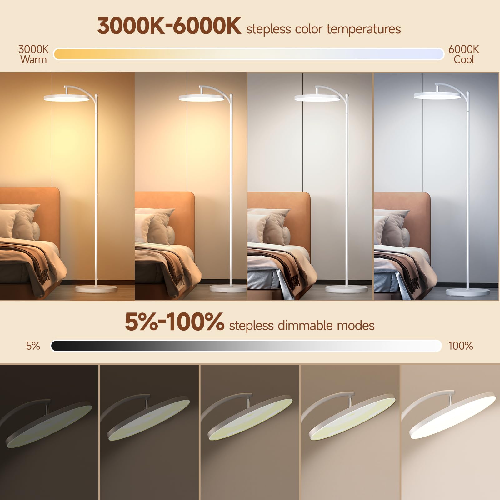 Aisutha Led Floor Lamp, 32W/3000Lm Super Bright Arc Floor Lamp, 3000K-6000K Stepless Dimming, Standing Tall Lamp With Remote Con