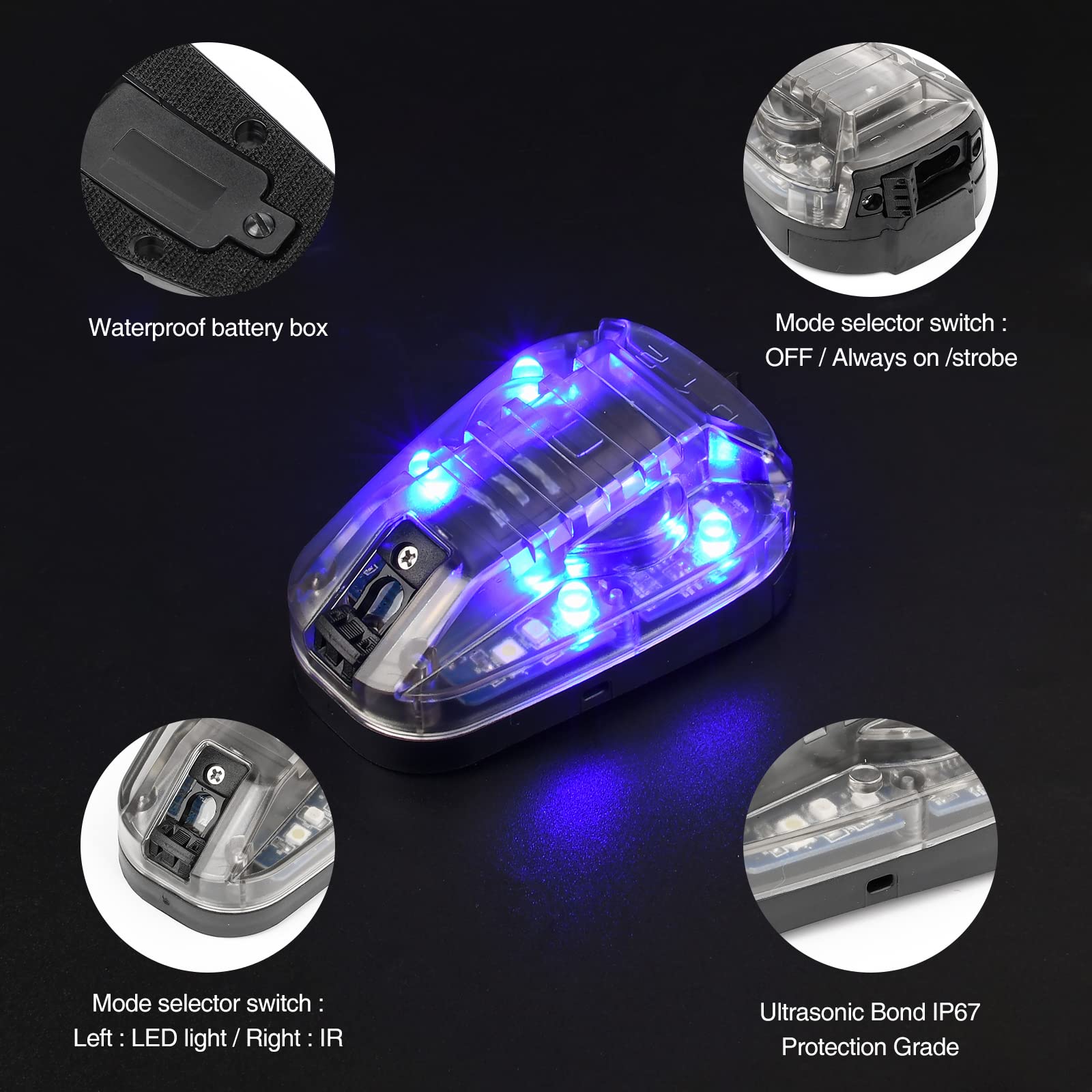 NOBUHIRO Tactical Signal Light - 4 Modes, Waterproof, LED + IR, One Size, Black/Blue (Model: WD03001-BK-BL)
