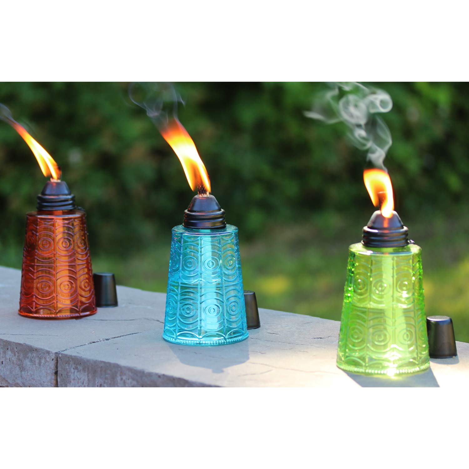 Seraphic Citronella Table Top Torches Set Of 3 - Decorative Glass Candles For Outdoor Patio, Garden