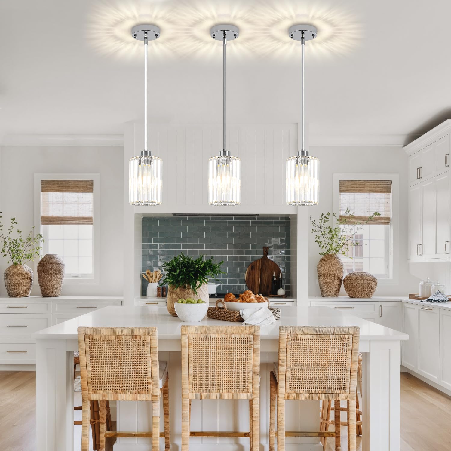 Zsmihdoh Chrome Pendant Lights 3 Pack Crystal Pendant Lighting For Kitchen Island  Modern Mini Kitchen Chandeliers Hanging Pendant Lights For Bedroom Dining Room Hallway