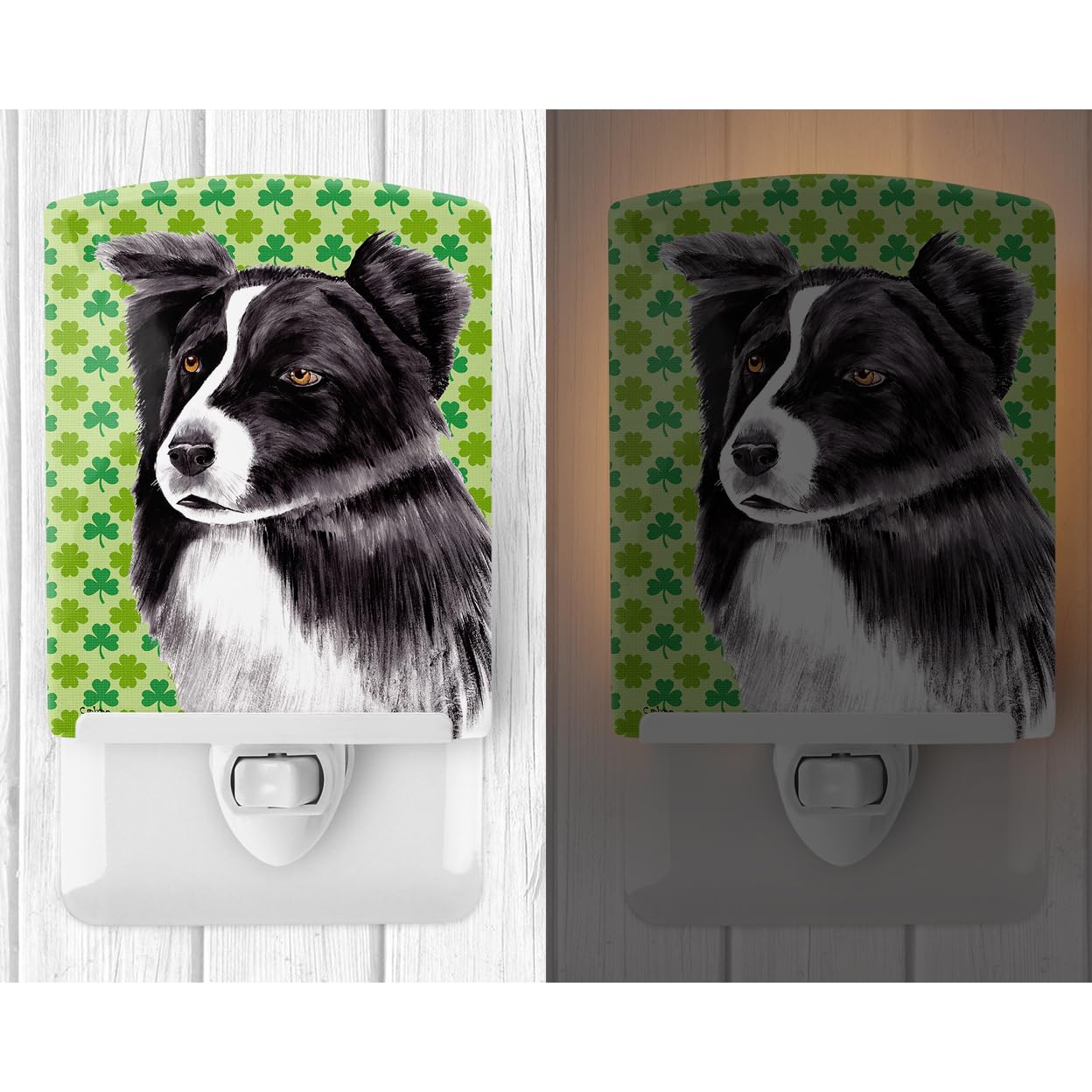 Carolines Treasures Ceramic Night Light, Border Collie Shamrock, UL-Certified, 6x4x3in, Multicolor, Model SC9287CNL