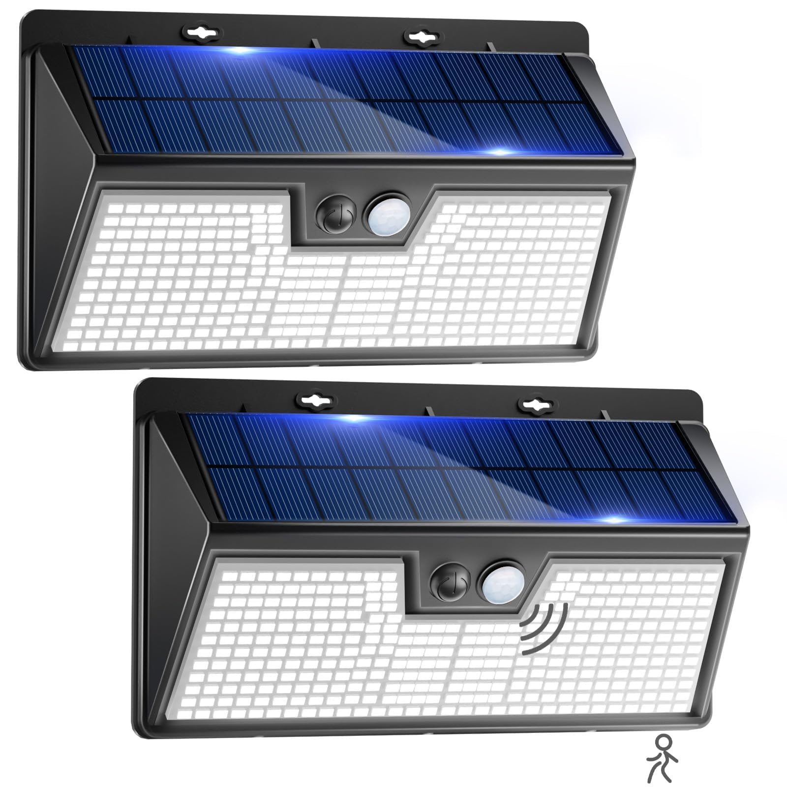 vighep Solar Motion Lights - 318 LED, IP65 Waterproof, 3 Lighting Modes, Black, 2 Pack, Model WS60