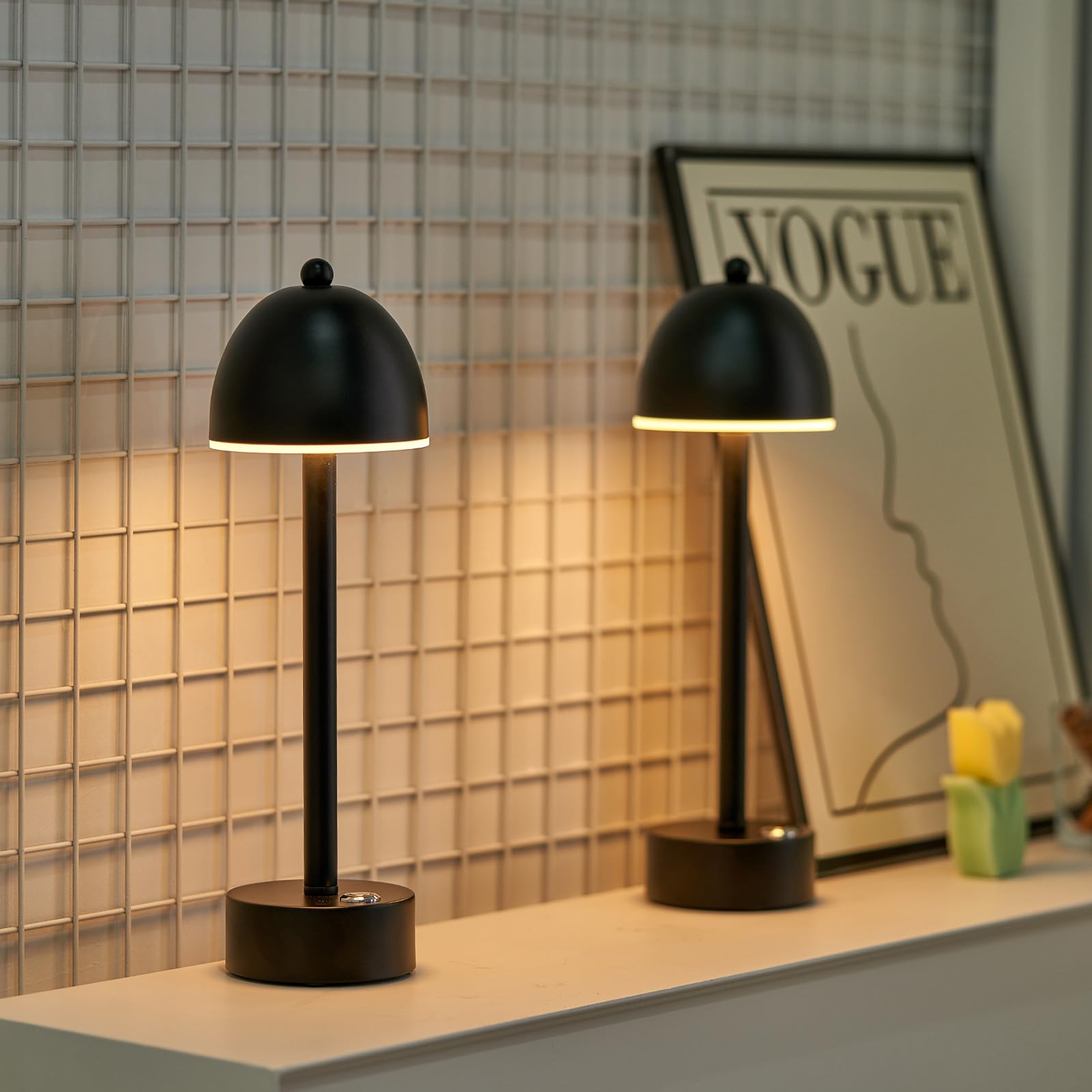 Umexus Rechargeable Cordless Table Lamp, 5200Mah Small Battery Operated Led Desk Lamp For Restaurant Bar Patio Dining Table, Dimmable Touch Beside Night Light, Portable Outdoor, Metal Black