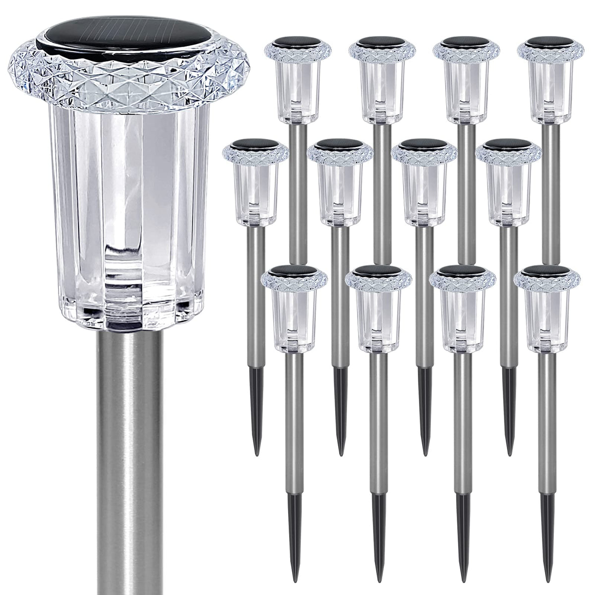 Lianglome Solar Outdoor Lights - 12 Pk Solar Lights Outdoor Waterproof Stainless Steel Solar Pathway Lights For Patio, Lawn, Yard, Walkway And Landscape (Cool White)