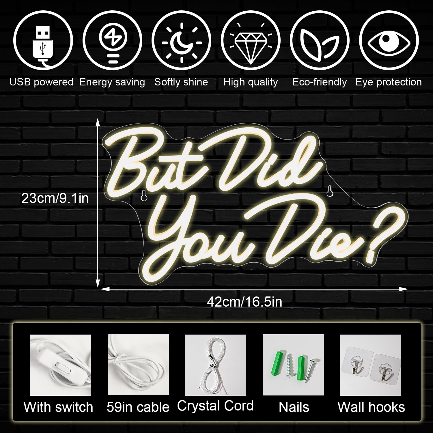 Horseneon Neon LED Sign - "But Did You Die" Warm White Wall Decor, USB Powered, Acrylic, Ideal for Bedroom, Office, Gym, Living Room