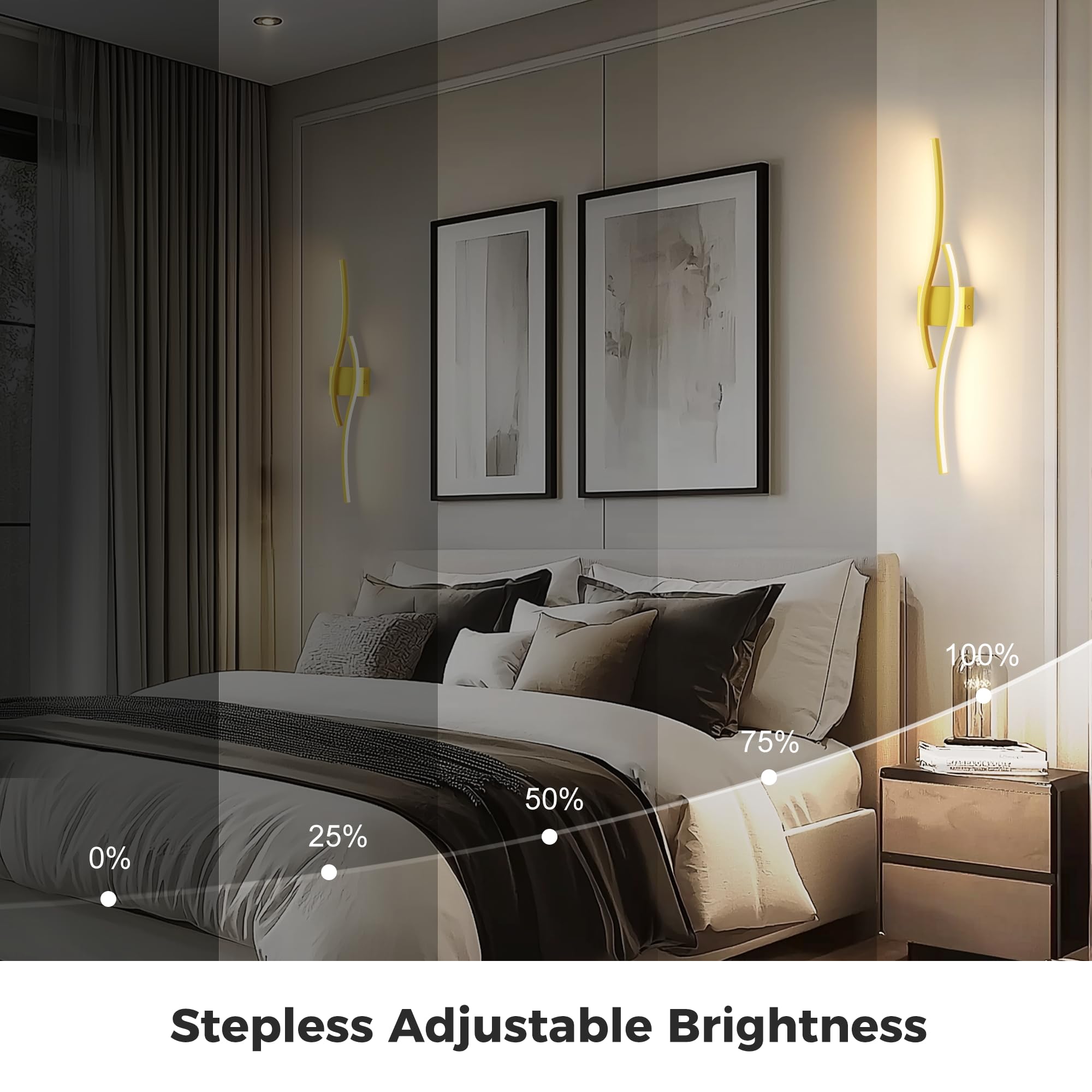 L LOHAS LED Wall Sconces Set of 2, Dimmable 3000K, 31.6in, Gold, Battery Operated, Metal, Model 510c4847