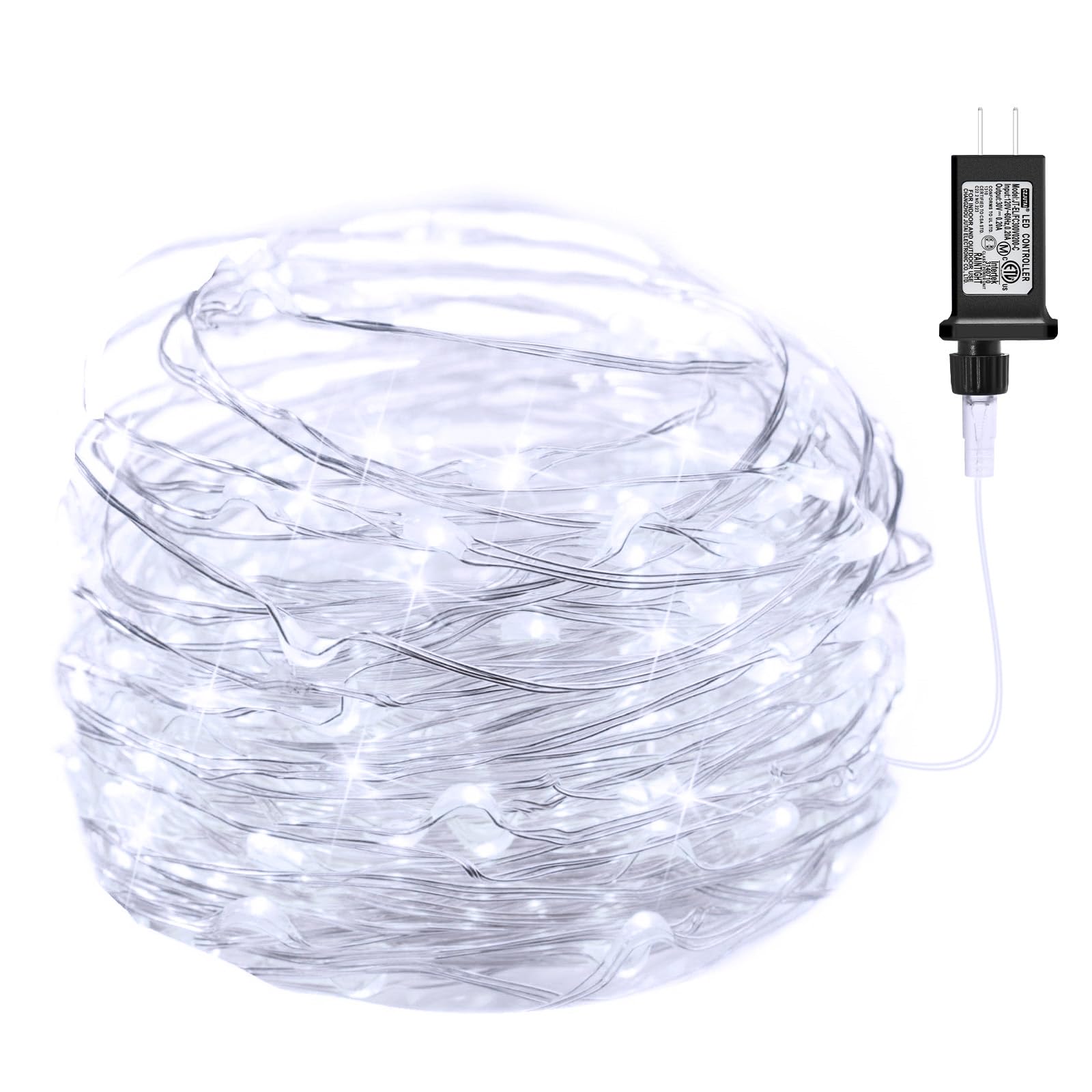 2Pack Fairy Lights Plug in, 100 LEDs 33 Feet Firefly String Lights Waterproof Starry Lights Silver Wire for DIY Wreath Wedding Bedroom Indoor Outdoor Party Christmas Decorations, Pure White