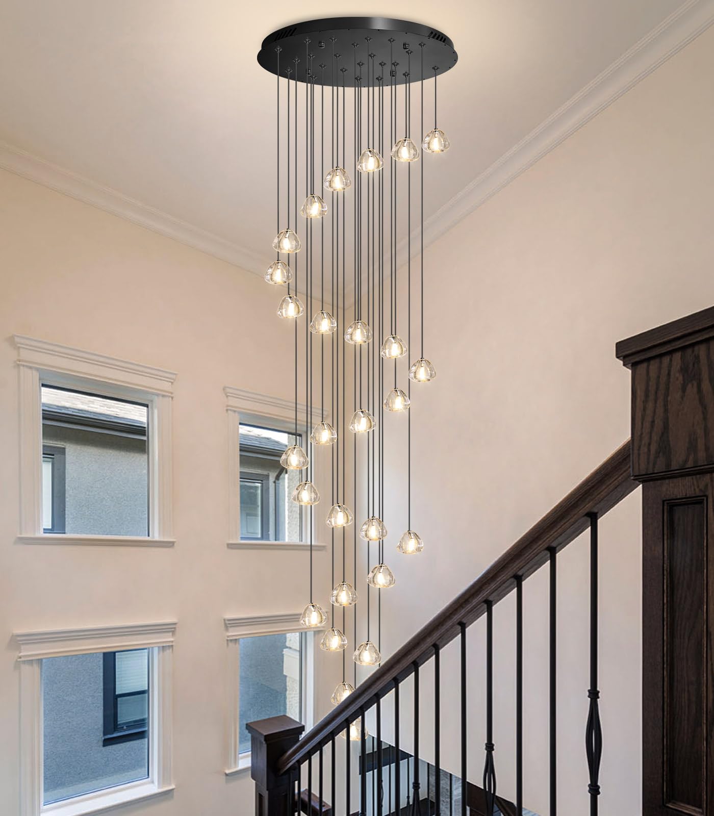 HAIXIANG 157 Inches Long Chandelier Bubble Crystal Balls Glam Chandeliers Dimmable Light High Ceiling Pendants Light Adjustable 