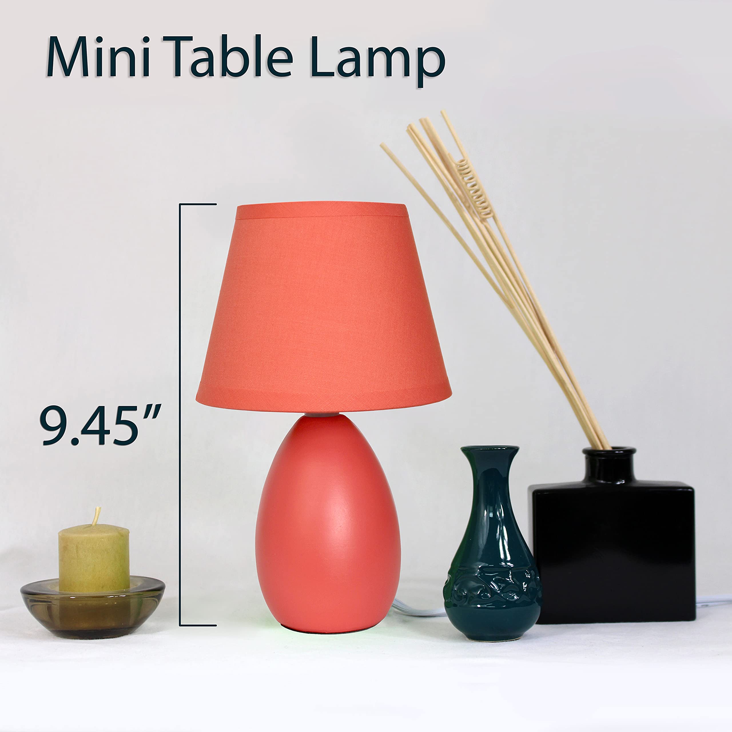 Simple Designs Lt2009-Org-2Pk Mini Egg Oval Ceramic Table Desk Lamp 2 Pack Set, Orange