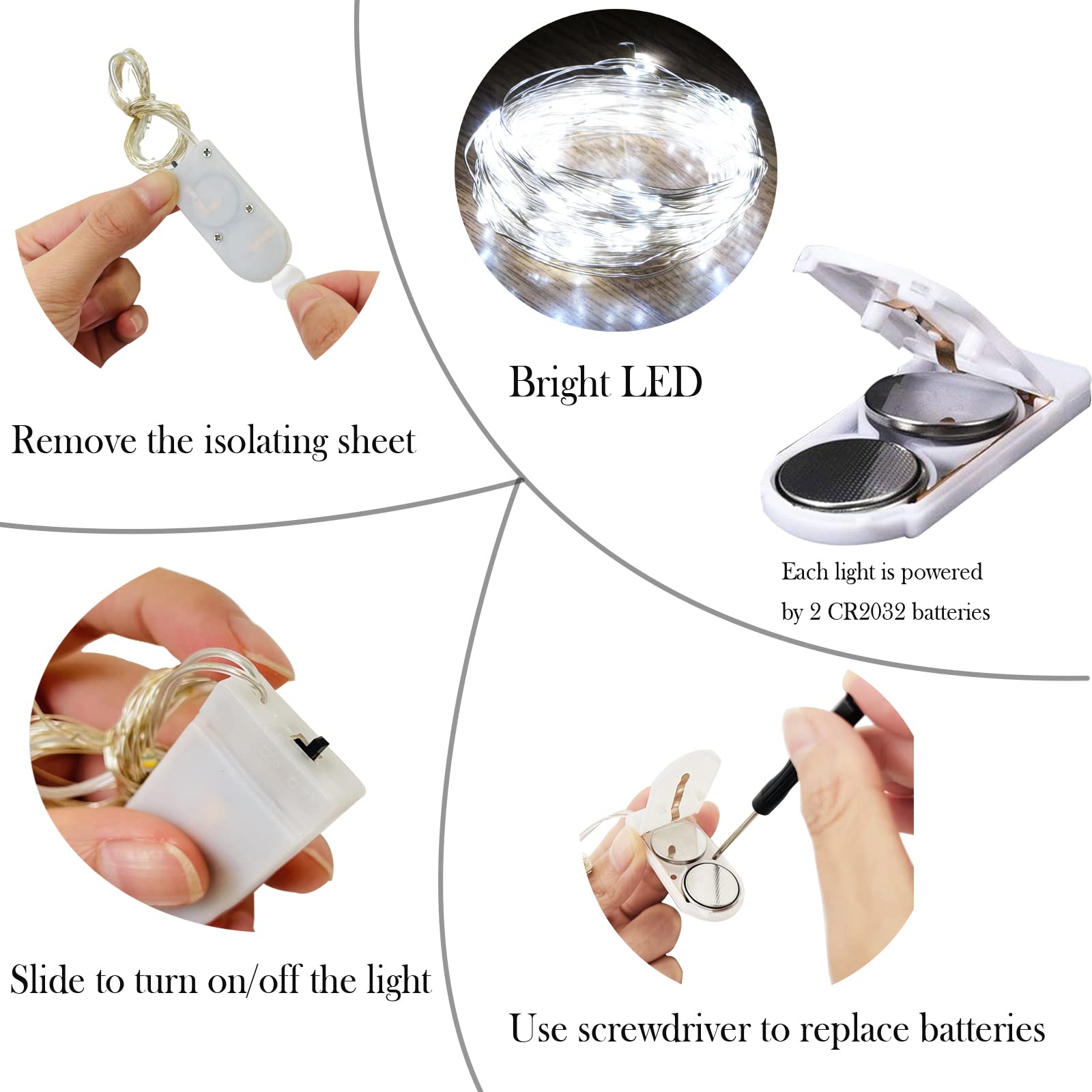 Smilingtown 24 Pack Starry Fairy String Lights, 20 Led Cool White Copper Wire For Decor