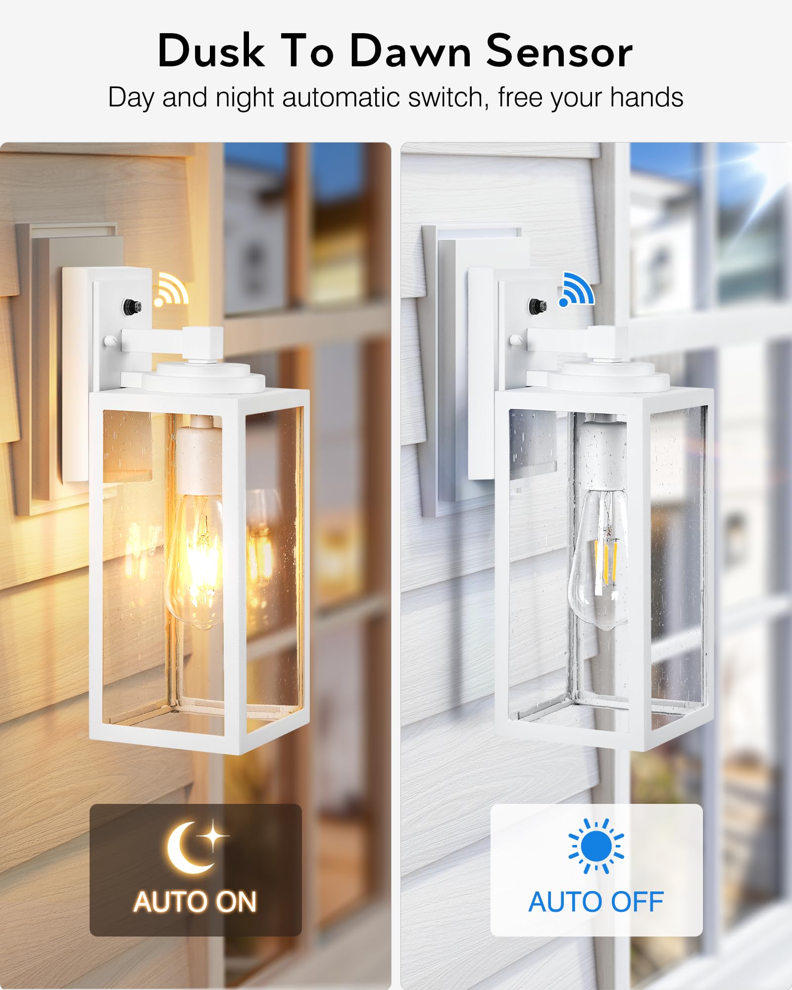 Vianis 14.5'' Dusk To Dawn Outdoor Lighting, White Exterior Light Fixtures With Tempered Seeded Glass, Waterproof Outdoor Wall L