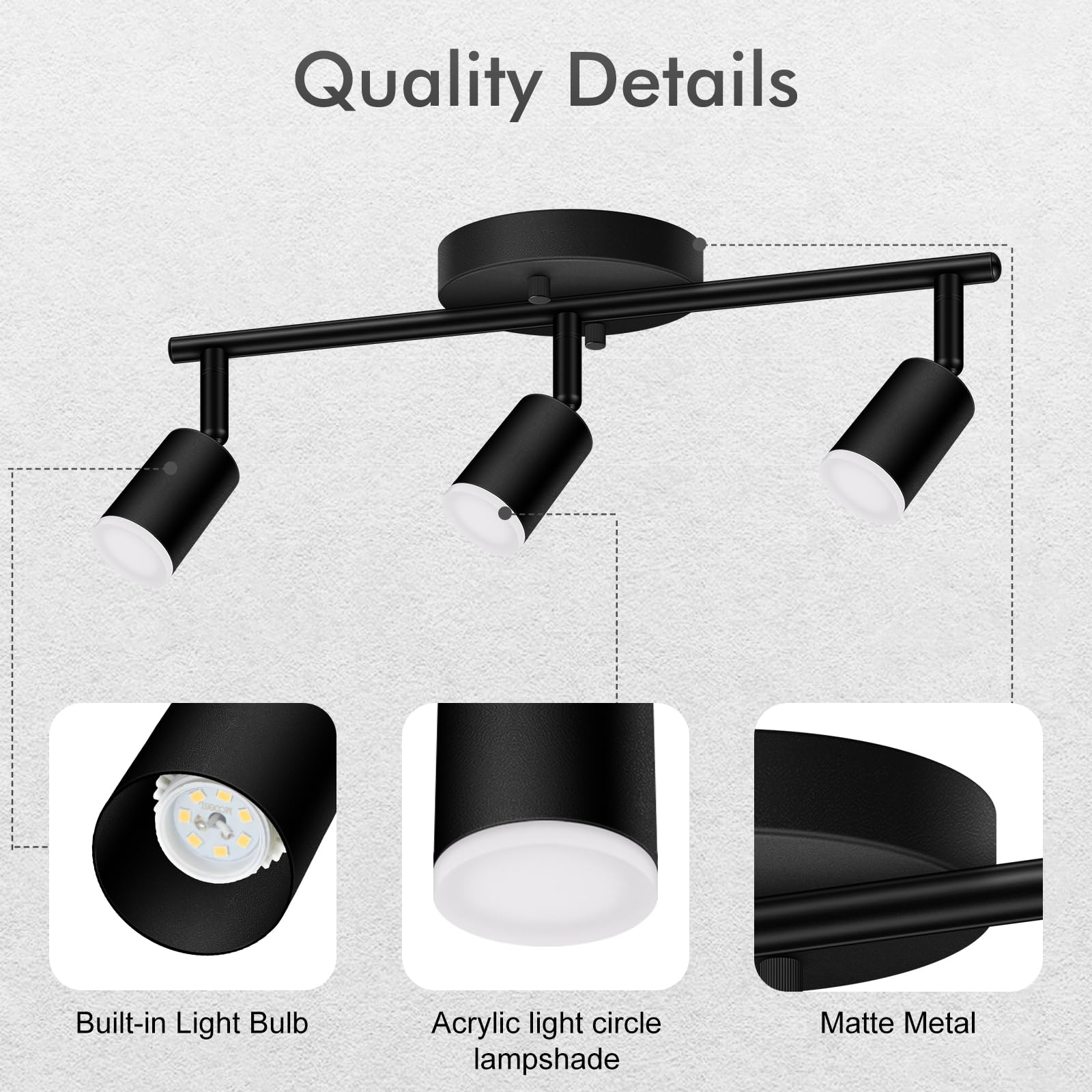 Auquee 3 Light Track Lighting Fixtures Ceiling  12W/2700K Black Track Lighting With Acrylic Lampshade & Rotatable Light Heads  20000Hrs Lifespan  Modern Led Track Lights Ceiling For Kitchen/Hallyway