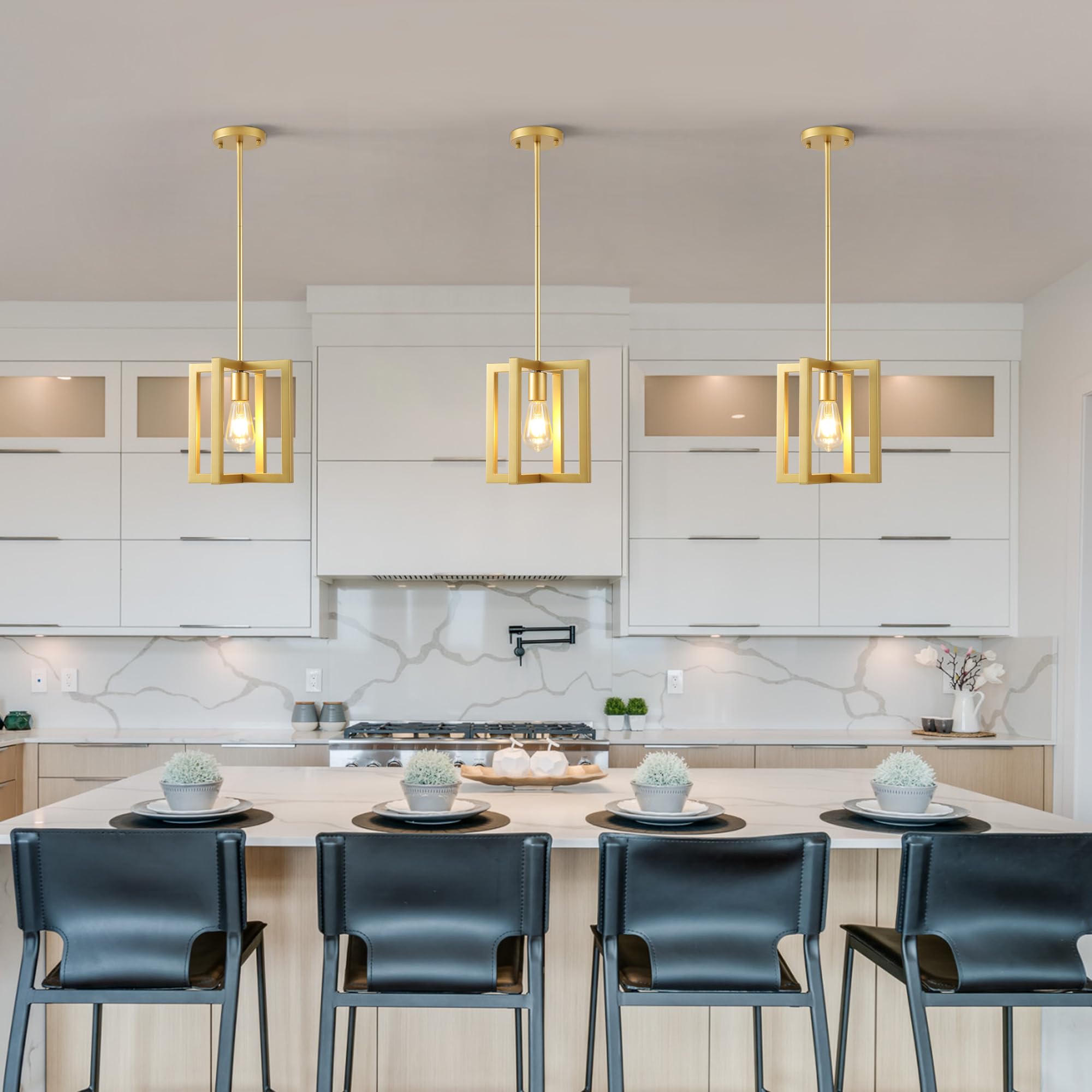 Klgxnrd Mini Modern Farmhouse Gold Pendant Lighting For Kitchen Island, Adjustable Industrial Entryway Light Fixture Hanging For