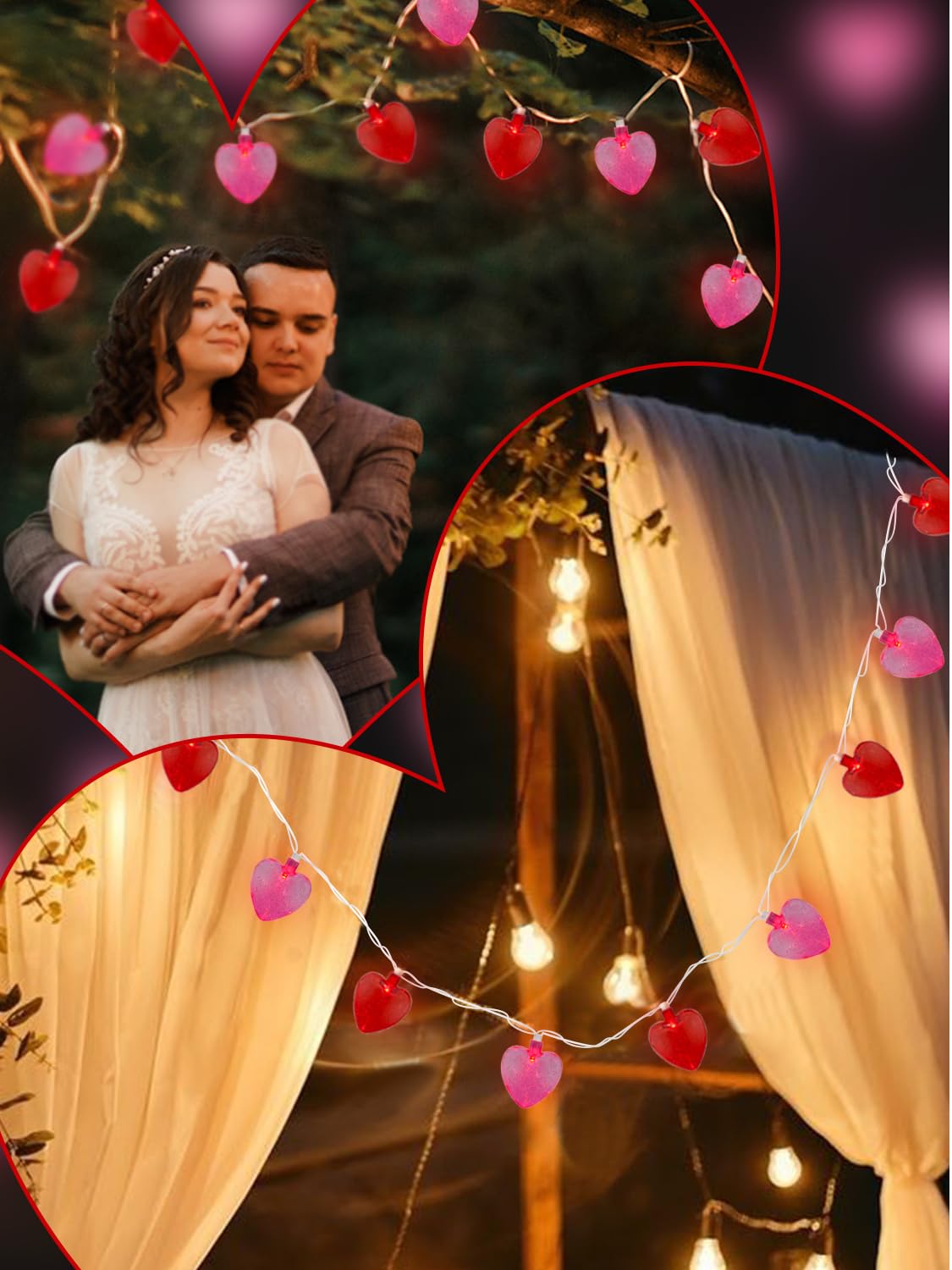 Sunsgne Heart String Lights, 8.5Ft Valentines Lights With 10 Led Red And Pink Heart Bulbs, Plug In Fairy Lights For Indoor Outdo