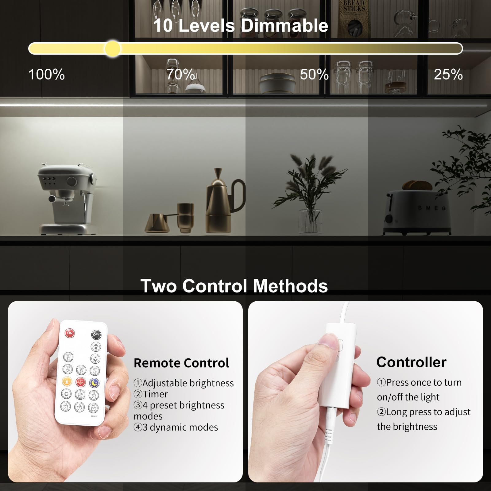 Wobane White Cob Led Strip Light With Remote Control,9.8Ft White Cob Light Strip,Dimmable Cabinet Lights For Kitchen,Ceiling, Room, Closet,Counter,Cri90+,6000K White,1500Lm,Etl Adapter