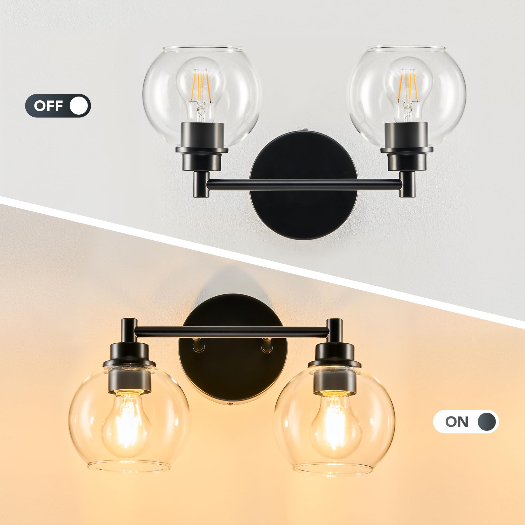 Vonluce Bathroom Light Fixtures, 2-Light Bathroom Vanity Light With Globe Glass Shades E26 Sockets, Vanity Lights For Bedroom Ha